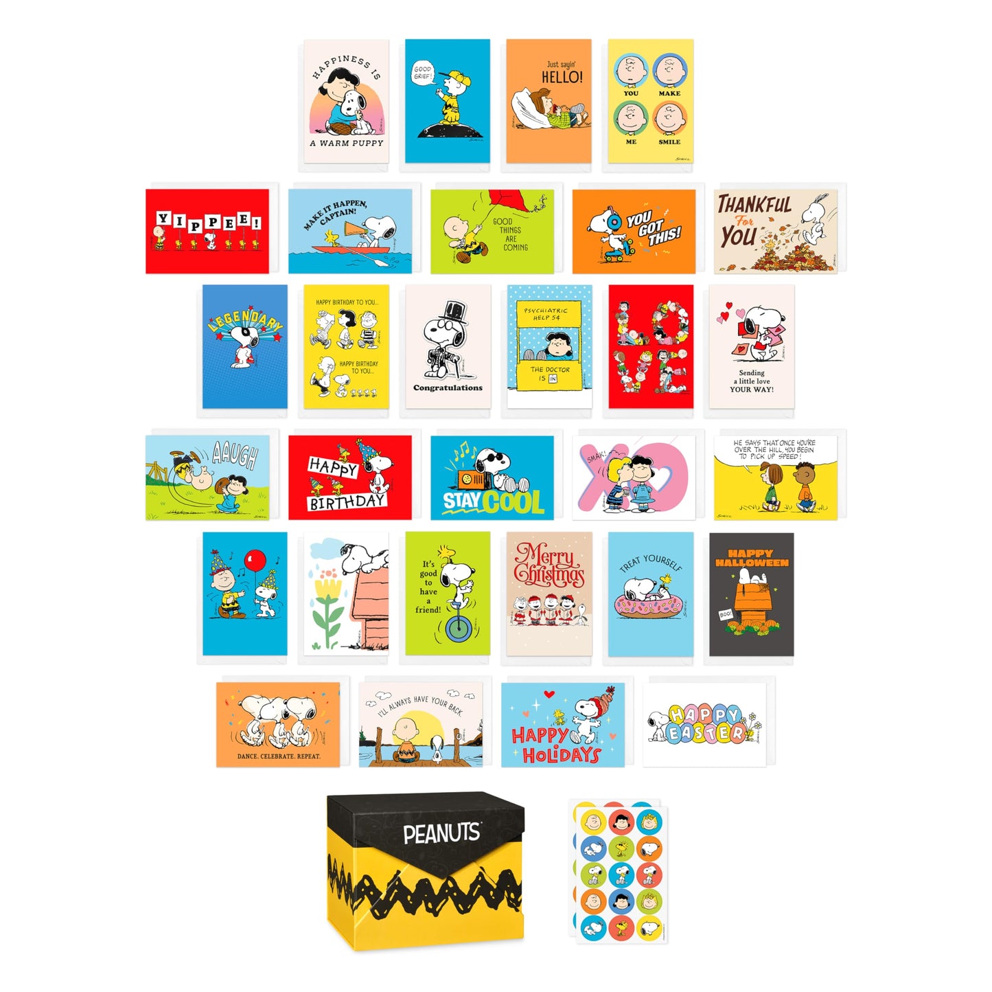 American Greetings 30-Count All Occasions Peanuts Card Pack with Keepsake Box and Envelopes