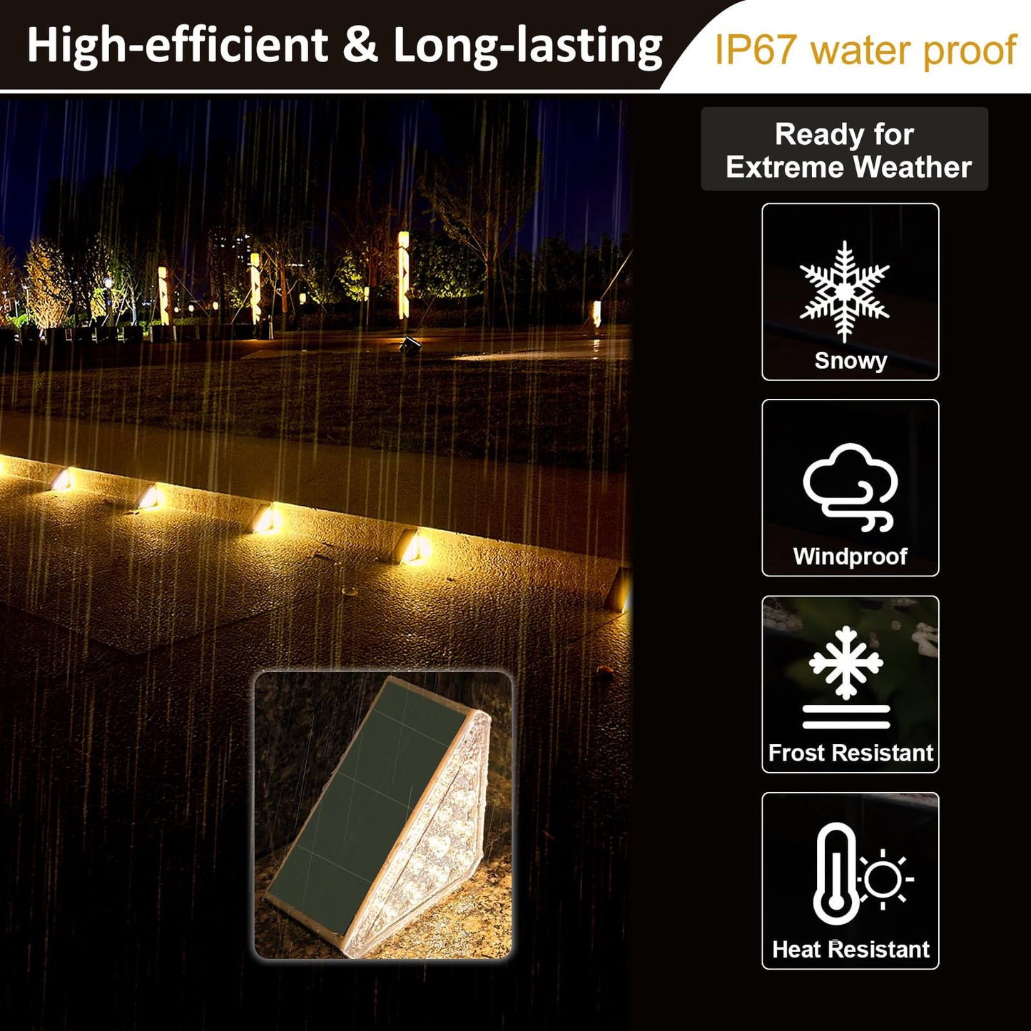 Solar Stair Lights Outdoor Waterproof IP67, High Brightness Warm White, Outdoor Solar Step Lights, Step Lights Outdoor Solar Powered, Deck Step Lights for Stair, Deck (Warm White, 16-Pack)