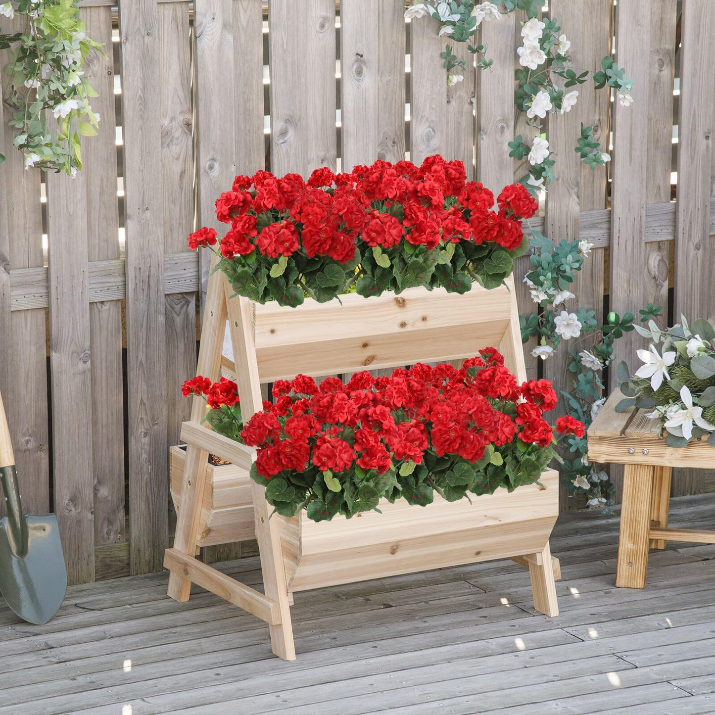 Dremisland 6 Pack Artificial Geranium Flowers for Outdoors Red Geranium Silk Flowers Outdoor UV Resistant Garden Plants Bush Faux Flowers for Home Wedding Table Centerpieces Decor