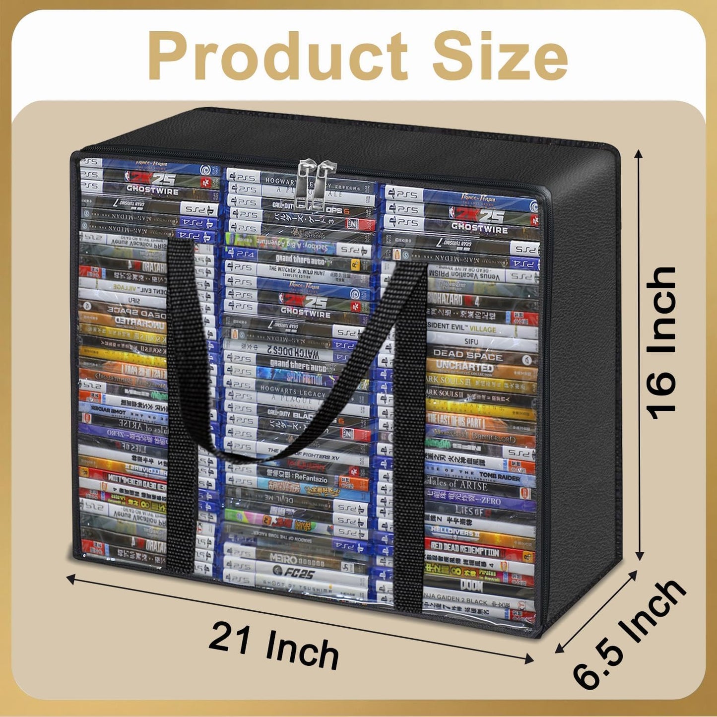 DVD Storage Bags 2 Pack, Clear PVC Plastic CD Storage Case with Handles, Storage Bags for DVDs, CDs, Blu-ray Case, Video Game Cases, Movie Cases