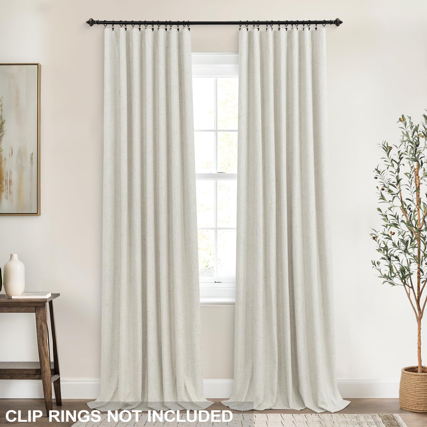 Blackout Curtains 2 Panels 84 Inch Long for Bedroom, Black Out Thermal Curtains, Rideau Salon Opaque, Cream Linen Farmhouse Sound Proof Curtains for Living Room