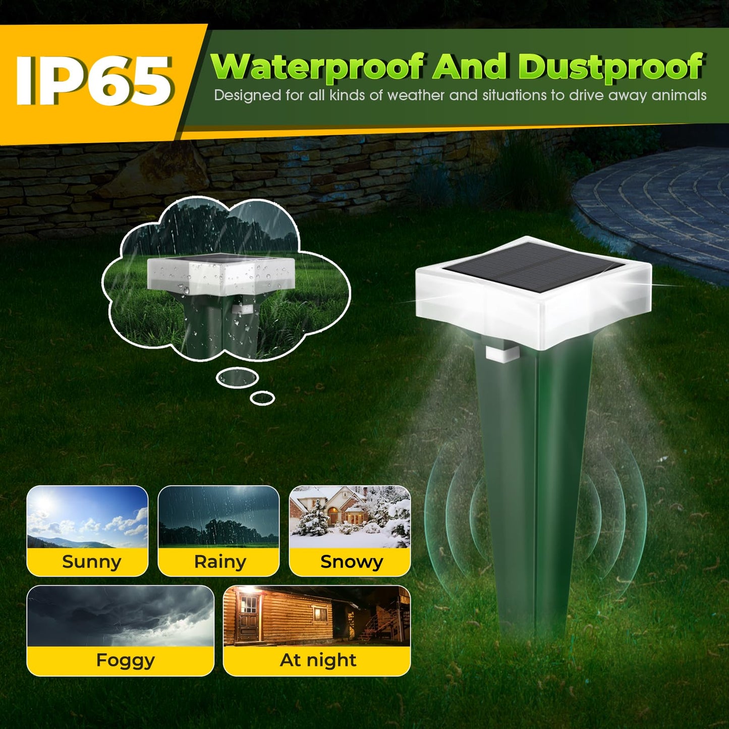 Animal Deterrent Devices, 2 Pack Solar Powered Mole Repellent Raccoon Cat Repeller, Outdoor Waterproof Squirrel Repellent Bird Repellent Devices Outdoor Deer Deterrent Devices 400 Hz