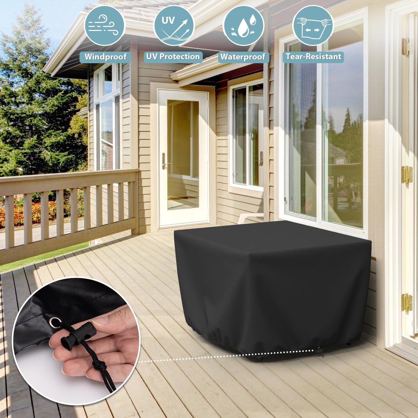 SHINESTAR Fire Pit Table Cover 44 Inch Heavy Duty Waterproof Rectangular Fire Pit Cover for Outland Living 401/403 Outdoor Propane Gas Fire Table, Durable Gas Fire Pit Rectangle Covers, Black