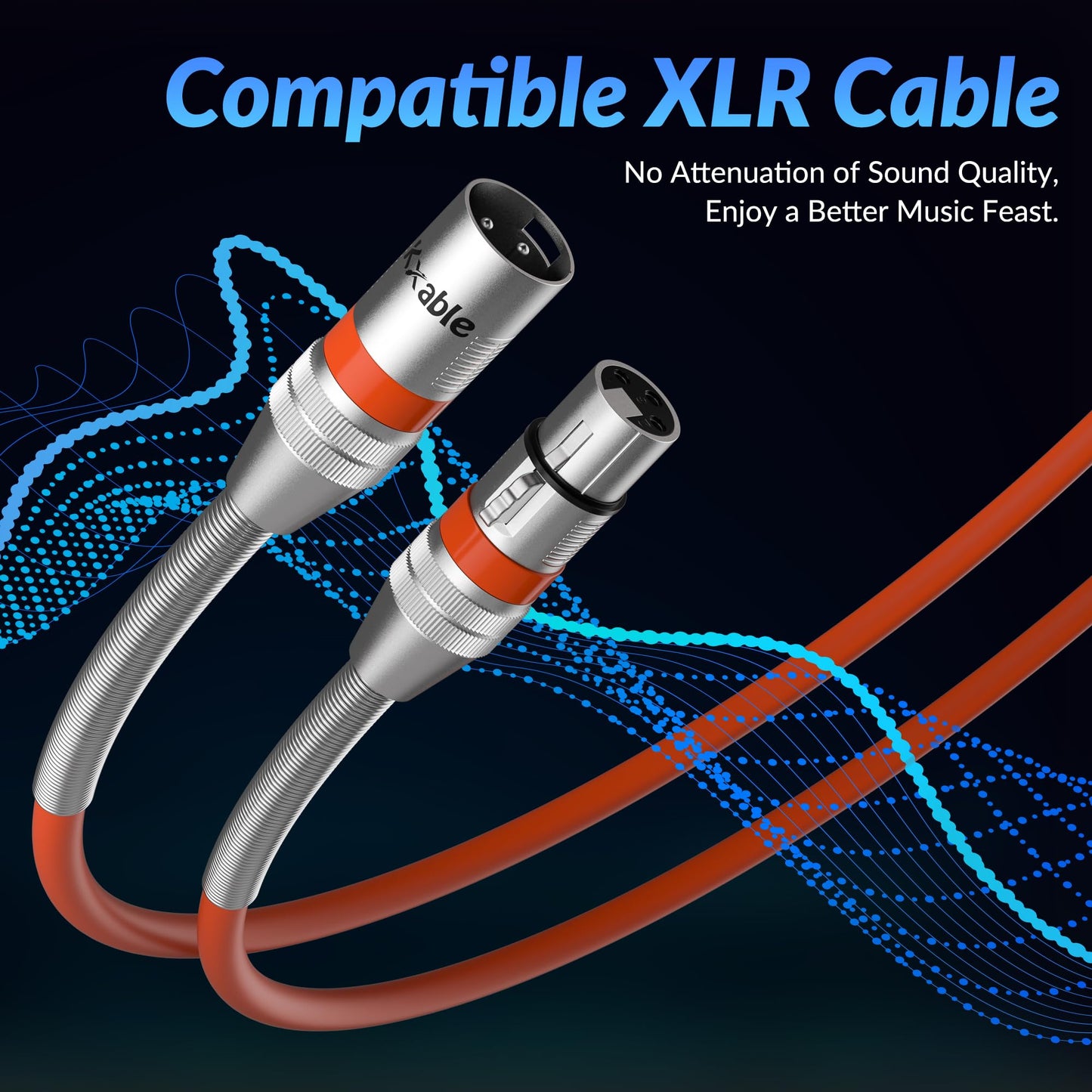 Kxable XLR Microphone Cable 100 FT, XLR Male to Female Balanced Mic Cable, 3-Pin Shielded Speaker Cord, Zinc Alloy Connectors, 22AWG Pure Copper, Metal Spring SR, Recording Studio, Podcast, Orange