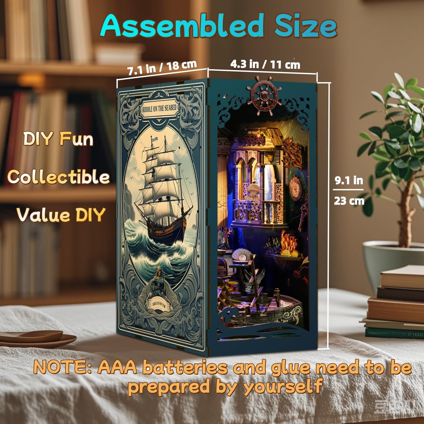 MOSTCLOUD Book Nook Kit, DIY Miniature Dollhouse Booknook Kit with LED Light, 3D Wooden Puzzle Bookend, Bookshelf Decor, for Adults Teens, Theme: Mystery Beneath The Sea