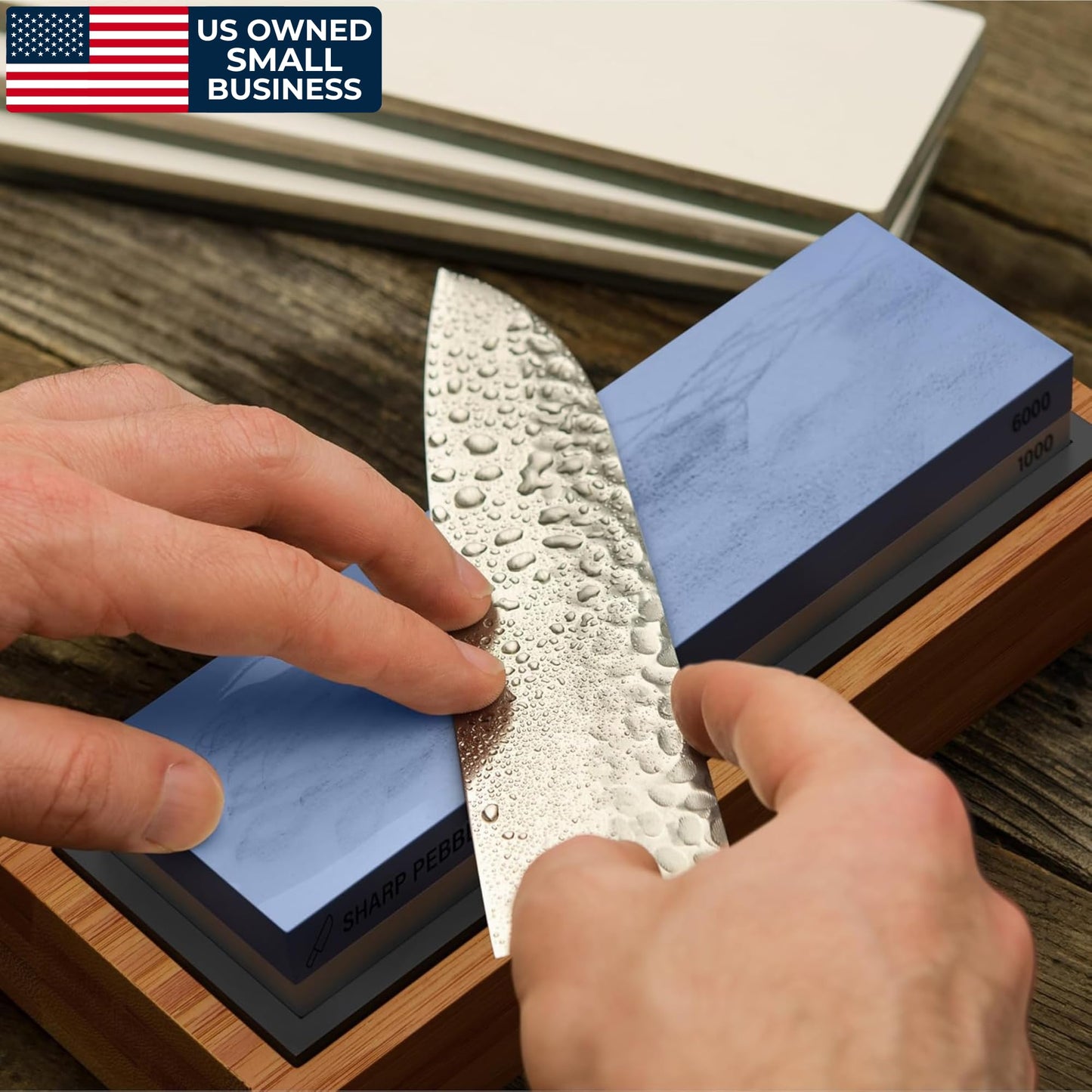 Premium Sharpening Stone- 2 Side Whetstone 1000/6000 - Knife Sharpening Stone- Nonslip Bamboo Base, Angle Guide & eBook