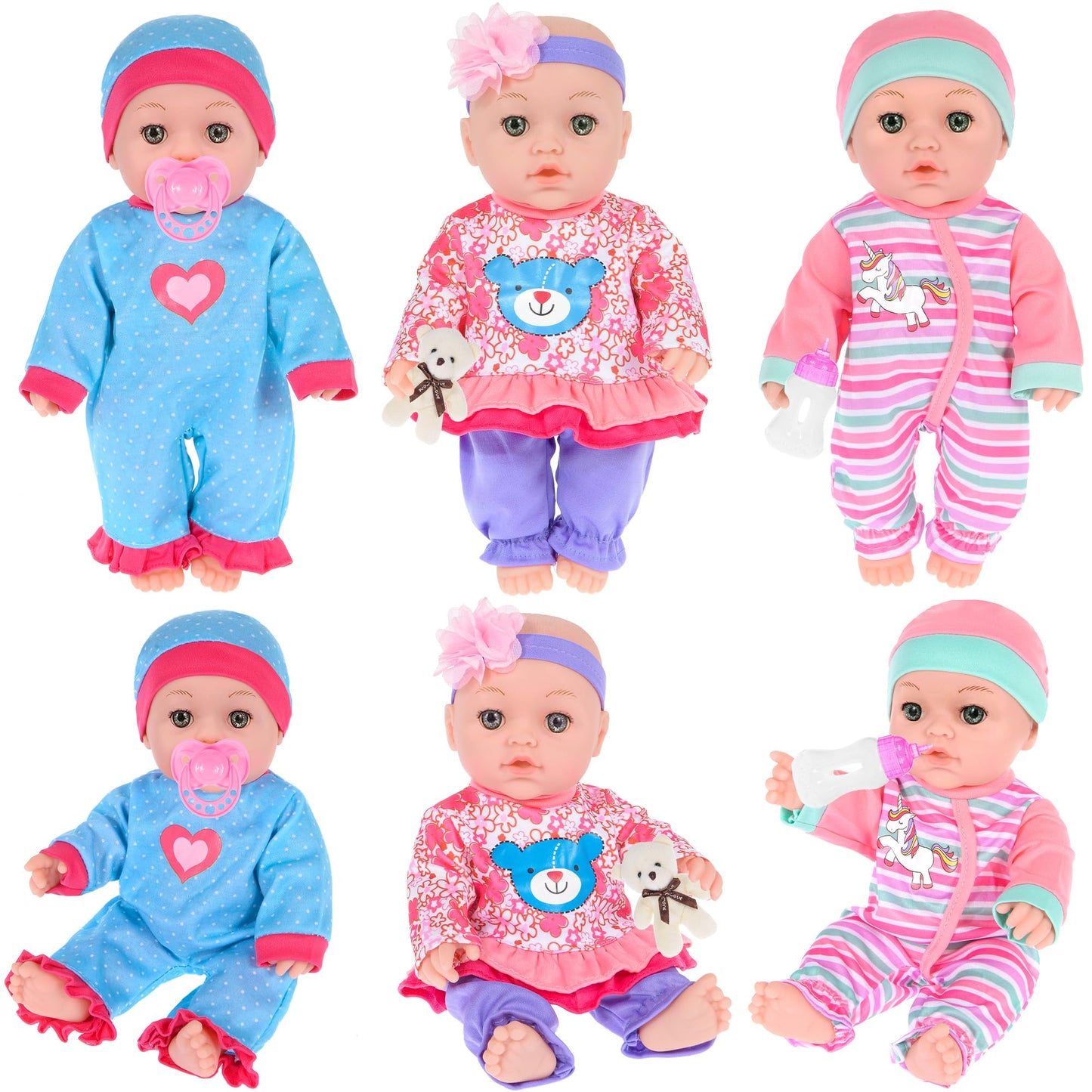 ebuddy 12 inch Baby Doll and Accessories-Reborn Baby Dolls Real Life Dolls with 3 Sets Clothes,Backpack,Pacifier, Bottle(One Doll)