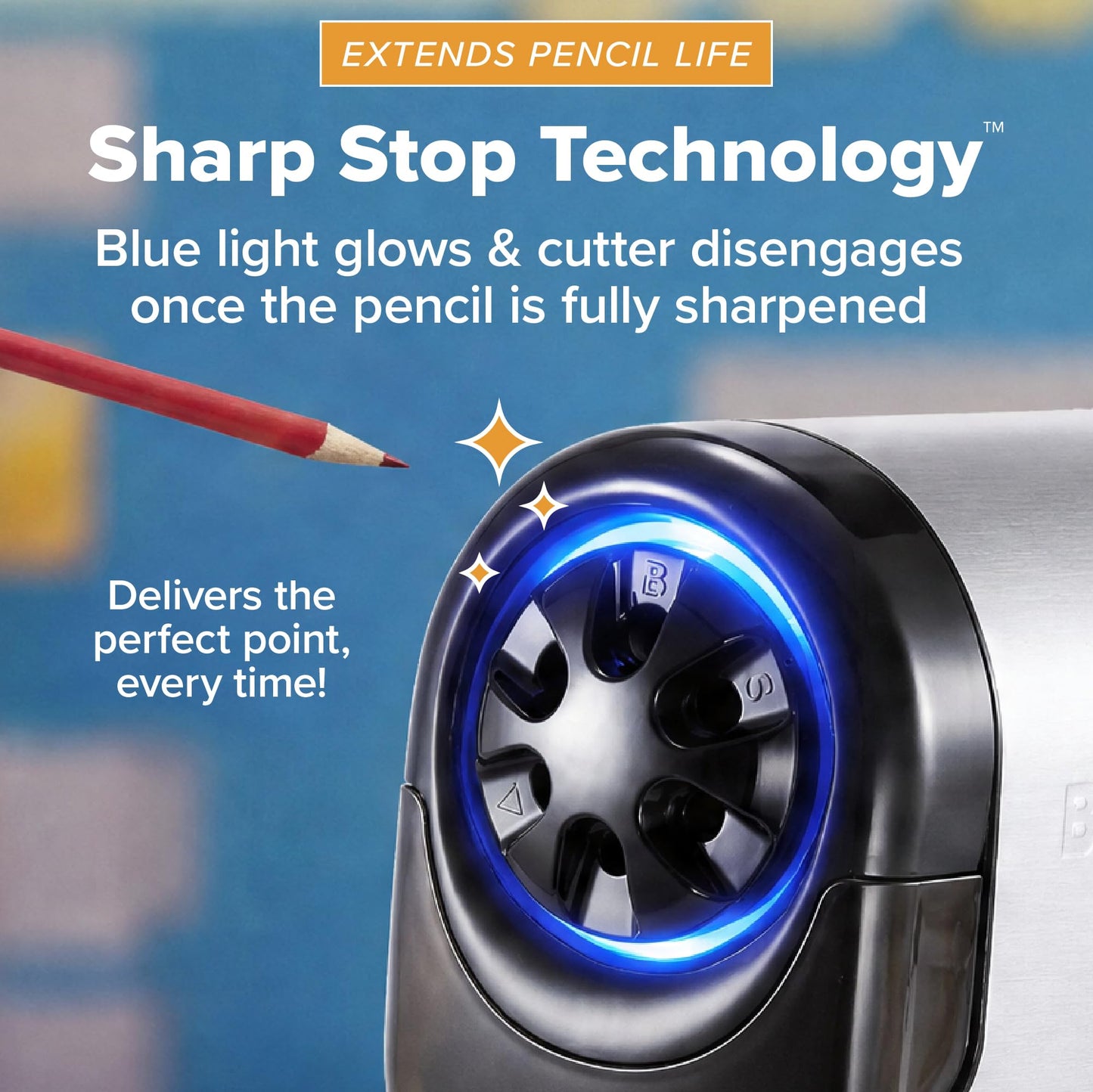 Bostitch Office QuietSharp Glow Extra Heavy Duty Classroom Electric Pencil Sharpener with Replaceable Cutter Cartridge System, Silver/Black (EPS11HC)