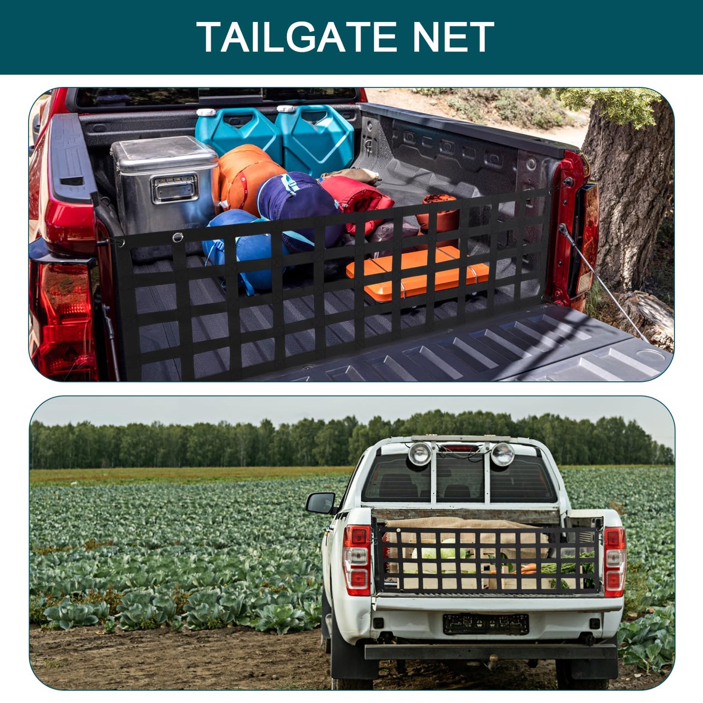 Tailgate Net for Pickup Truck Bed - Cargo Trucks Bed Divider for Full Size Truck 60'' x 18'' (Black) - Bully Mesh Tail gate Competible with Chevy, Ford, Tacoma, Toyota, Ram
