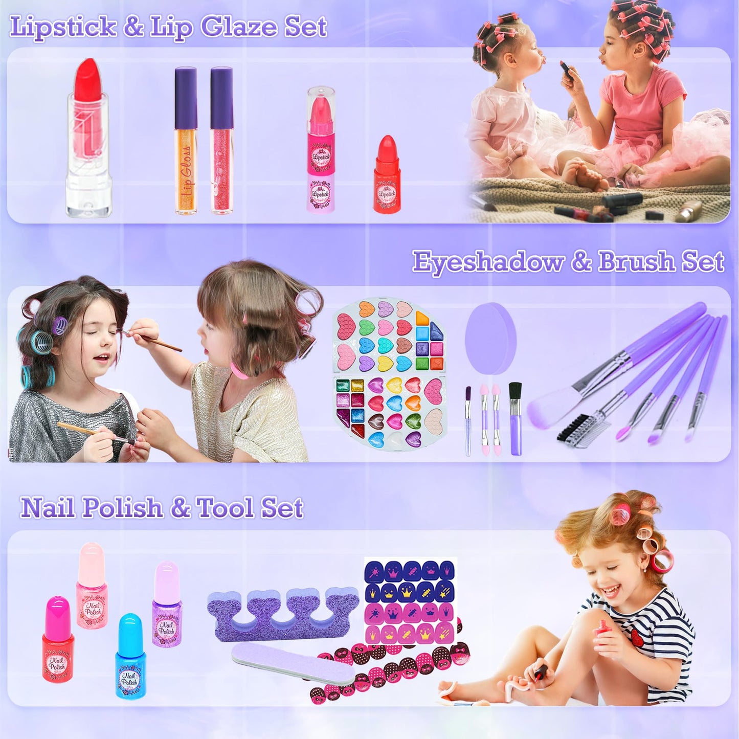 Kids Makeup Kit for Girl - 66 PCS Makeup for Kids with Dresser Vanity Case, Washable and Safe Girls Makeup Sets Ages 3-12, Christmas Birthday Gifts Toys for 4 5 6 7 8 9 Year Old Girl(Purple)