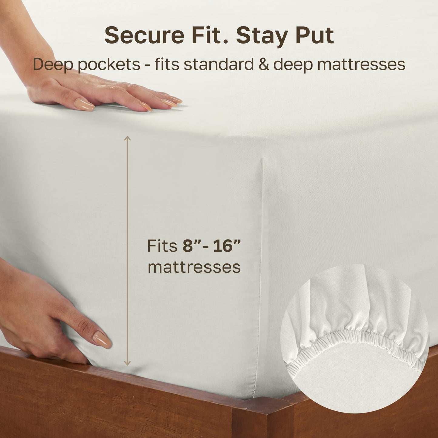 California Design Den Deep Pocket King Fitted Sheet, Soft 400 Thread Count 100% Cotton Sateen, No Pop-Off Elastic, Durable Fitted Sheet Only - Ivory (Pale Tone)