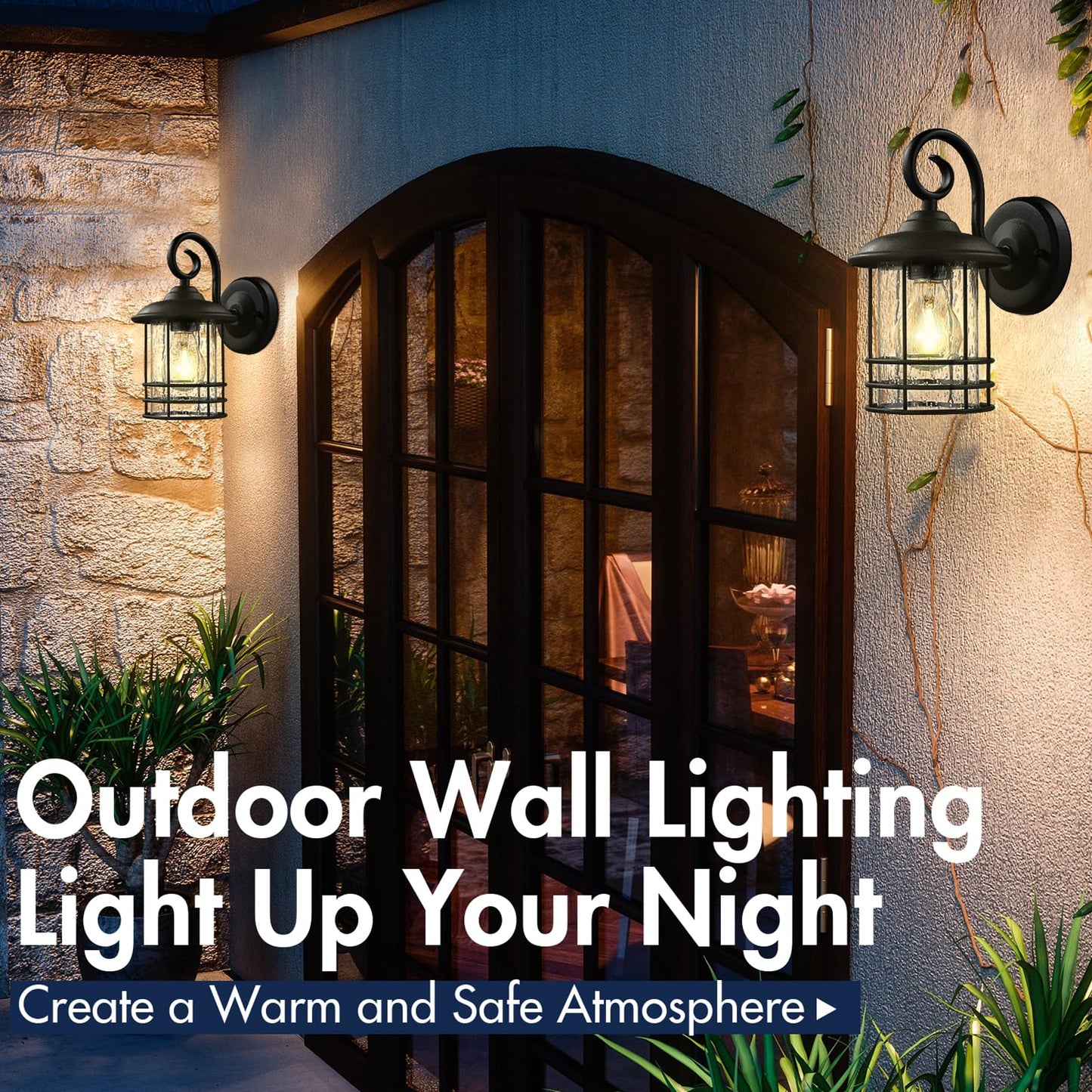 Emliviar 1-Light Outdoor Wall Lantern 2 Pack, Exterior Wall Lamp Light in Black Finish with Clear Seeded Glass -Twin Pack, OS-1803CW1