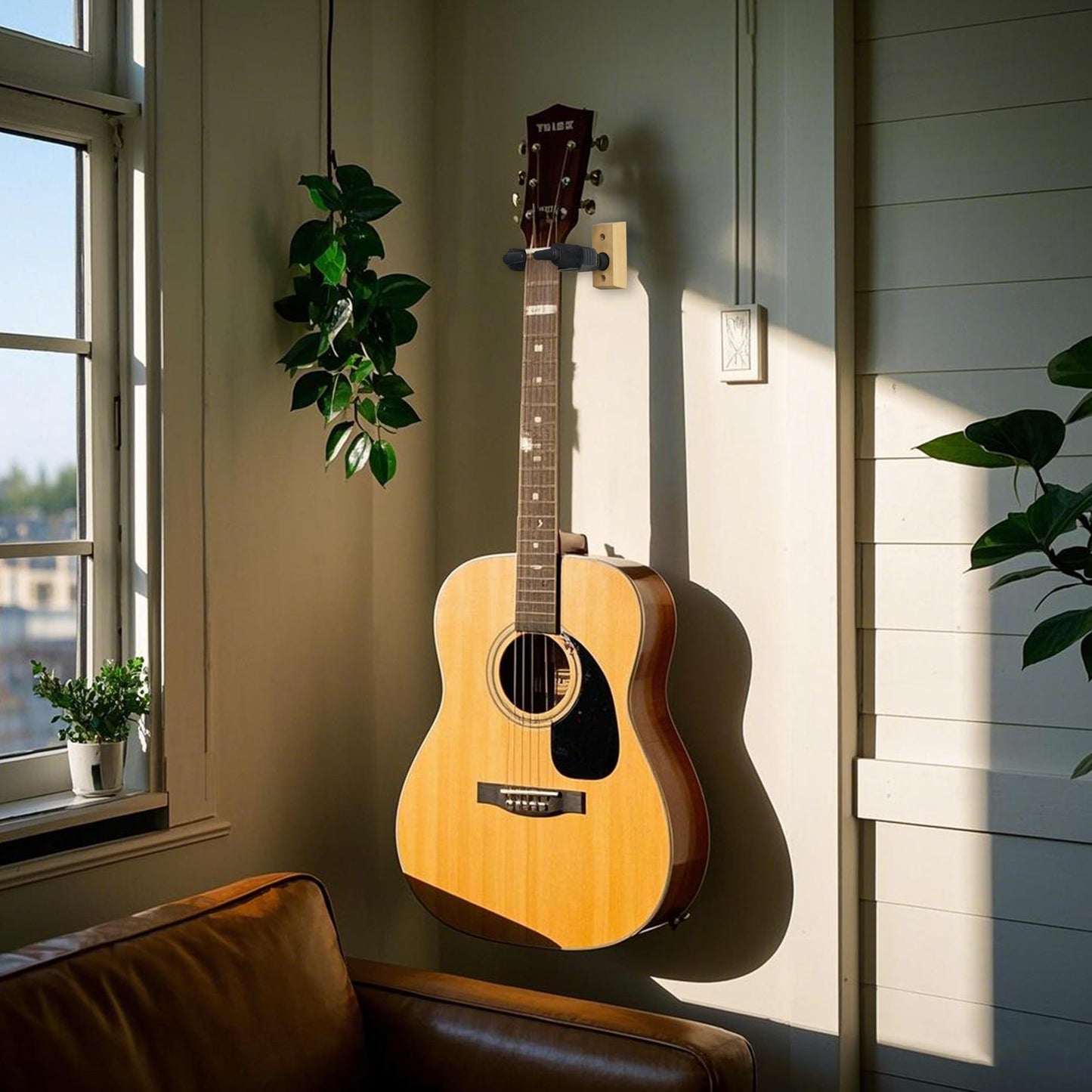 Sondery Guitar Hanger Wall Mount, Auto Lock and Adjustable Hook Holder for Acoustic and Electric Guitar, Ukulele, Bass, Banjo and Mandolin