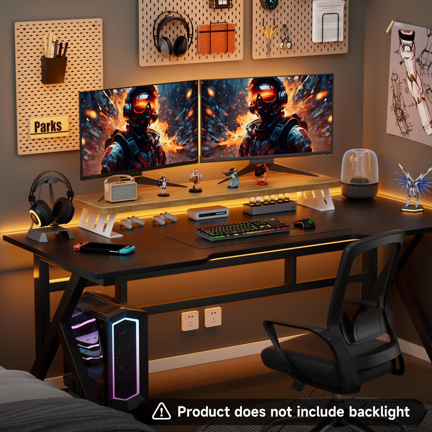 NestNeat Dual Monitor Stand, 39 Inch Large Wood Monitor Stands for 2 Monitors, Desktop Monitor Riser with Metal Support for Computer/Laptop/Printer/TV (Oak, 100cm)