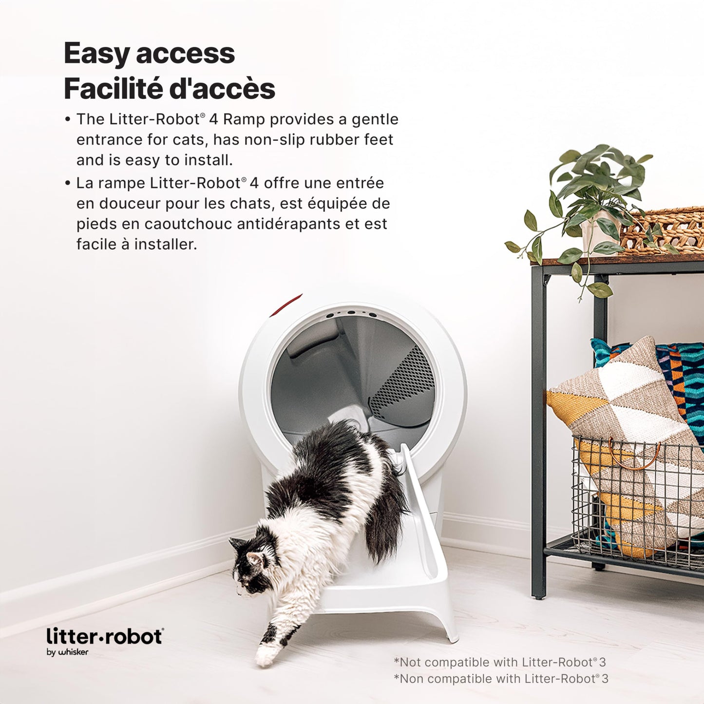 Litter-Robot 4 Ramp by Whisker, White - Cat Ramp for Litter Box, Custom Fit for Litter-Robot 4, Non-Slip Rubber Feet, Suitable for Small & Elderly Cats, Made in USA