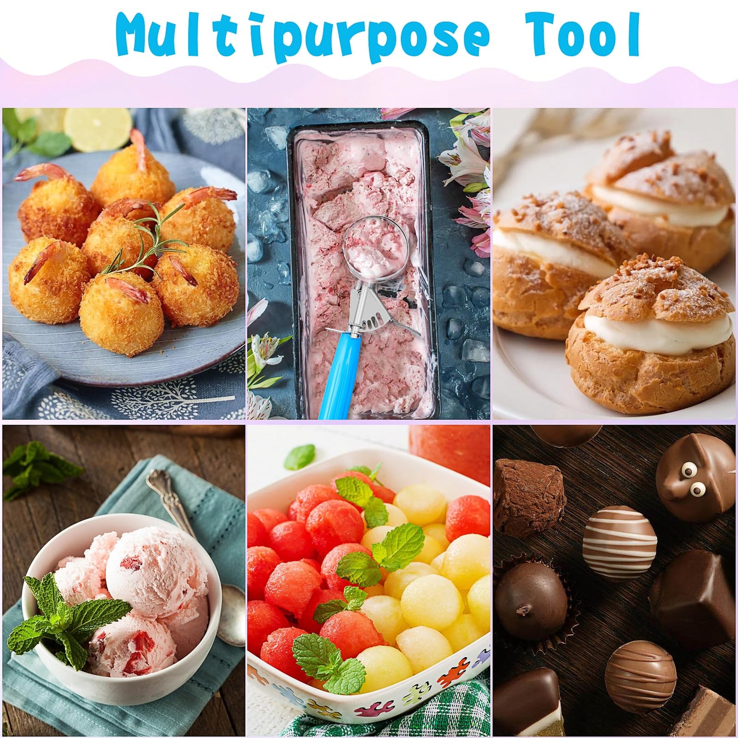 6 Pack Cookie Scoop Set, Ice Cream Scoop with Trigger, Professional Stainless Steel Disher Cookie Dough Portion Scoops for Baking Meatball Melon Baller Cupcake Muffin, 6 Sizes