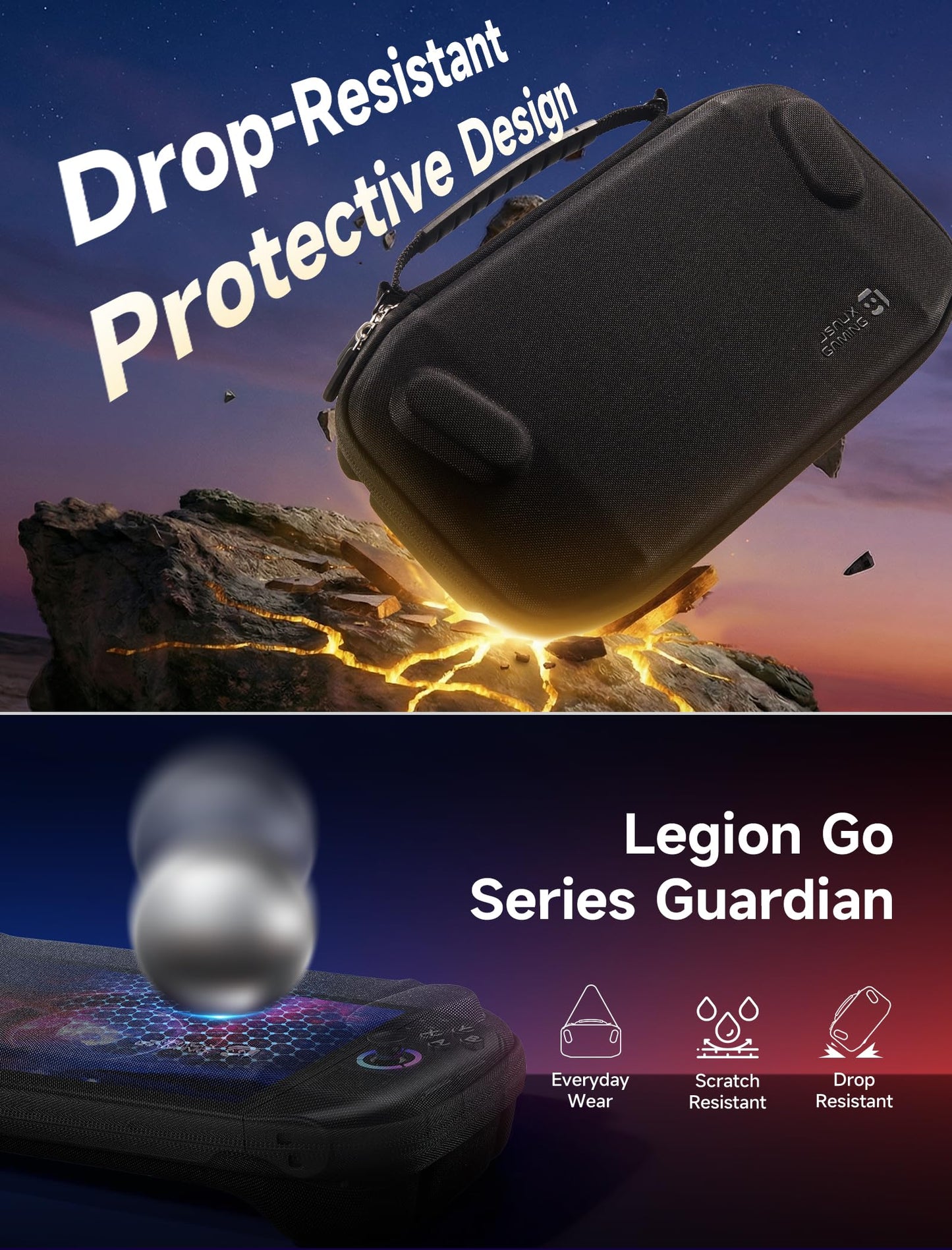 JSAUX Slim Travel Case for Lenovo Legion Go / Go S / Go 2, Compact Hard Shell Carrying Pouch for Console, Holds 8 MicroSD Cards and 5 Card Readers, Includes Carry Strap, Black