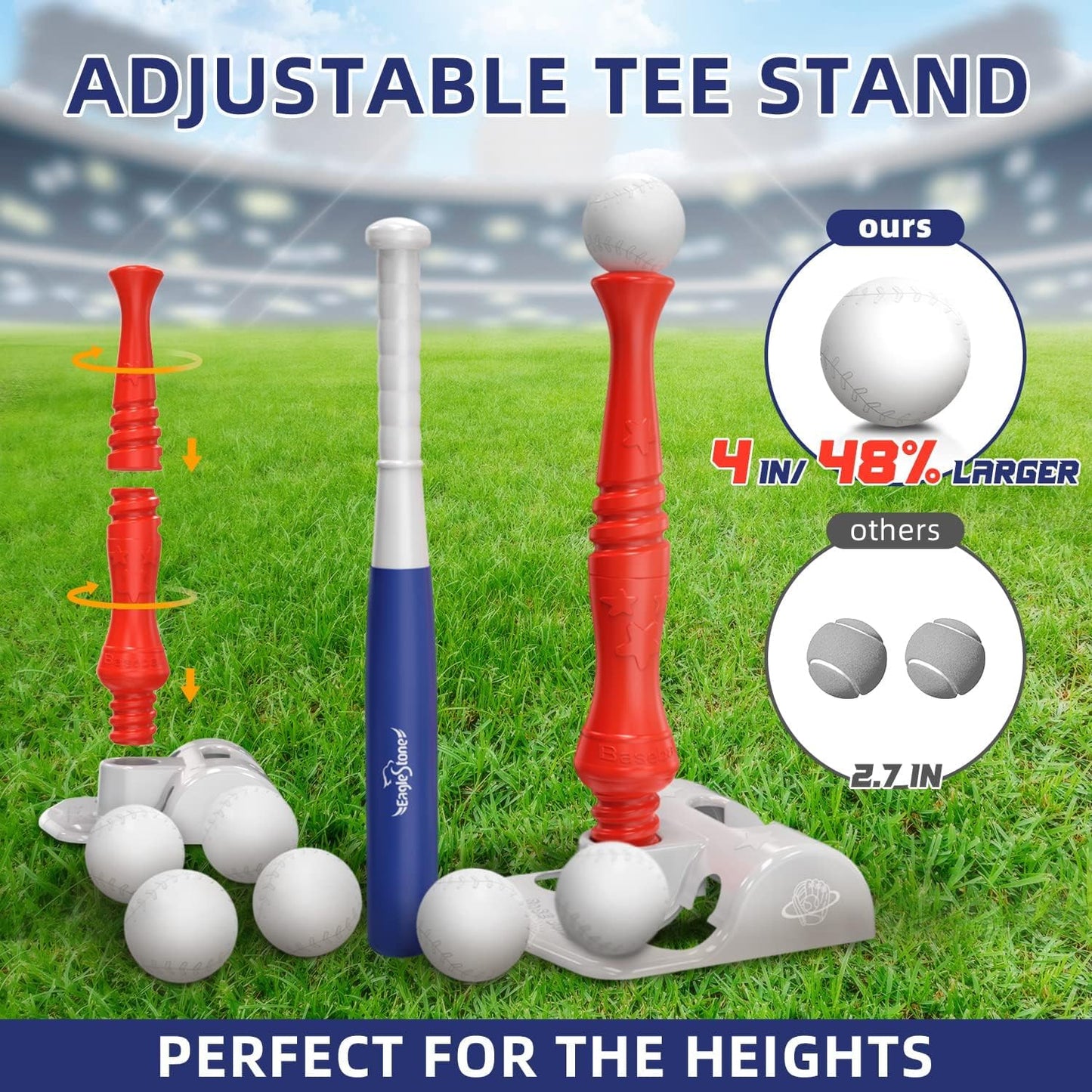 Eagle Stone T-Ball Set for Toddlers, Kids Baseball Tee Game Includes 6 Balls - Adjustable T Height, Fun t Ball Set Adapts with Your Child's Growth Sports, Improves Batting Skills for Boys &Girls