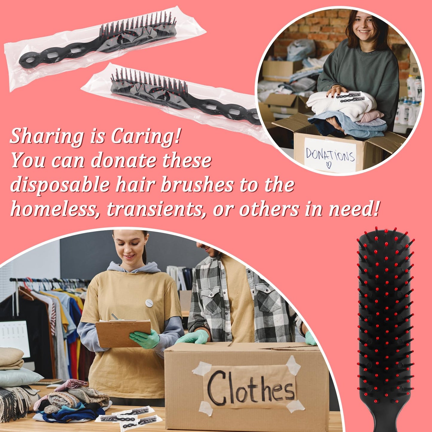 HOFASON 100 Pcs Bulk Hair Brushes for Homeless Supplies, Individually Wrapped Disposable Hair Brushes Nylon Bristles Detangling Hair Brush for Women Hotel Nursing Charity