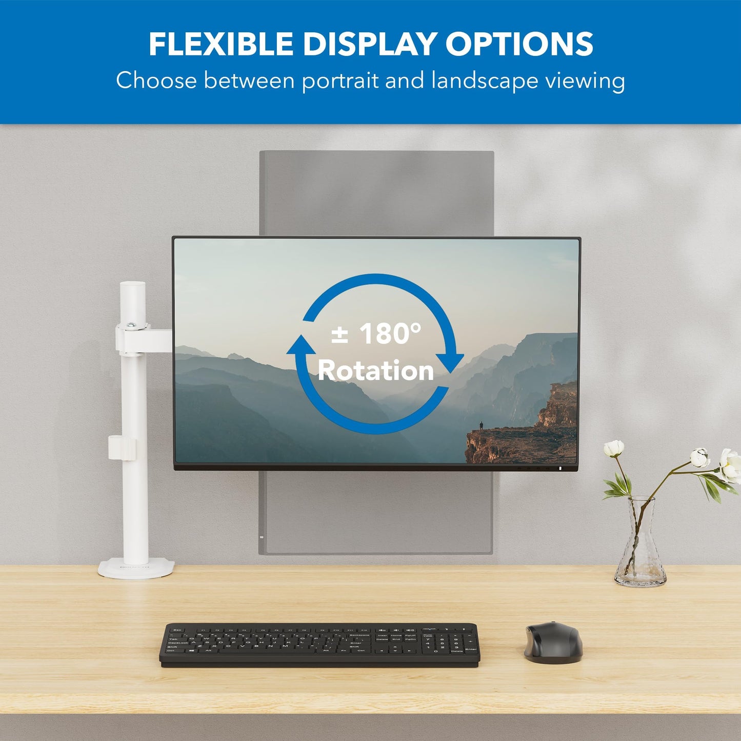 Mount-It! Single Monitor Arm 17" to 32", Full Motion Adjustment with Tilt, Rotation, Swivel, Height Adjustment Along Pole, Clamp or Grommet Mounting, Monitor Desk Mount VESA 75x75 and 100x100, White