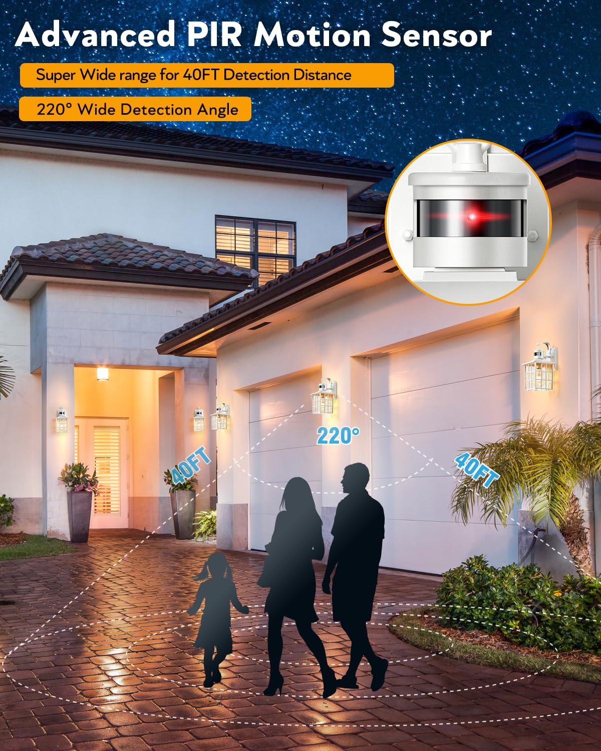 VIANIS White Motion Sensor Outdoor Porch Lights Wall Mount, Modern Exterior Wall Light for House, 100% Aluminum Anti-Rust Waterproof Outdoor Sconce Lights for Garage, Front Door