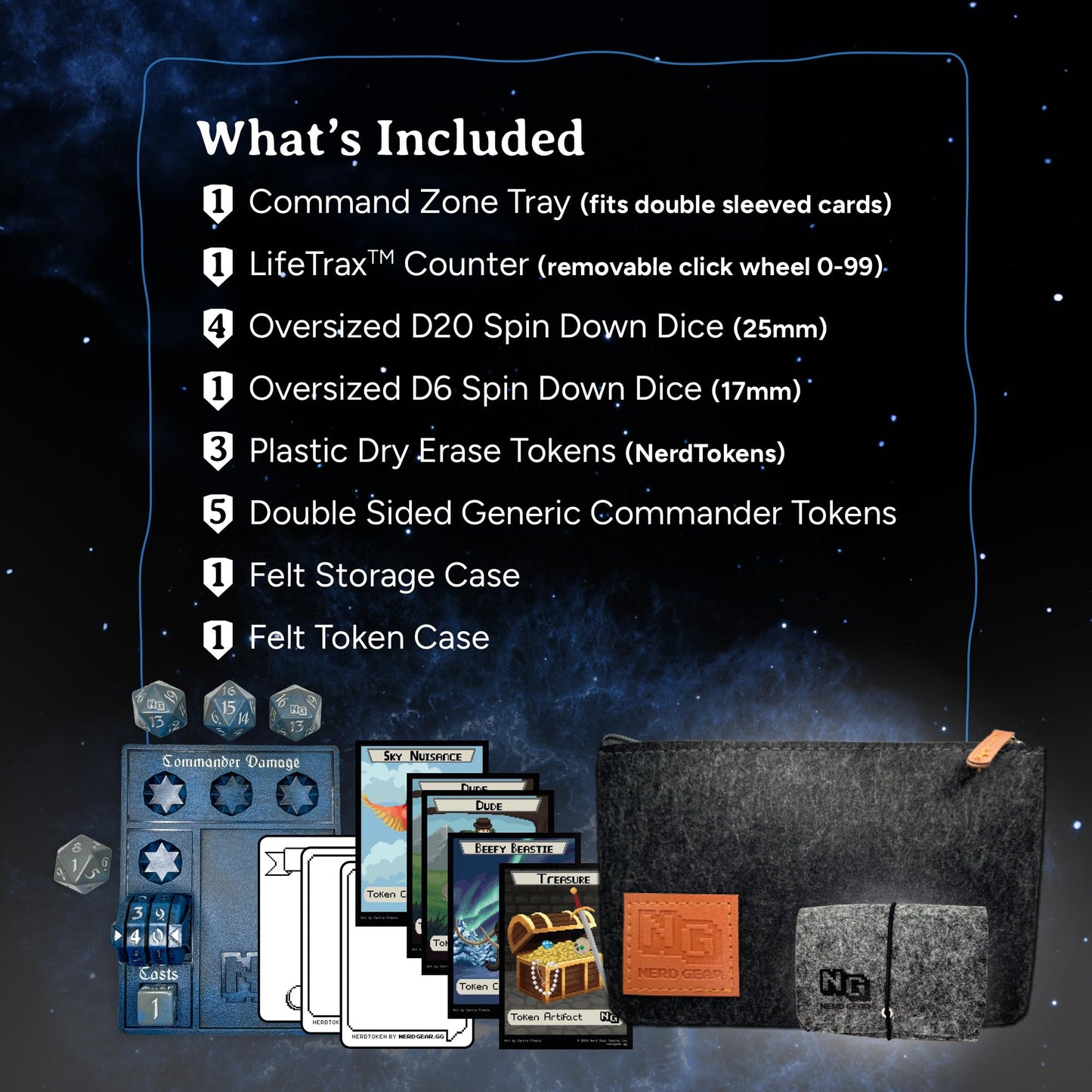 Nerd Gear Commander Essentials Kit, Ultimate Gift for MTG Commander EDH, Command Zone Tray, LifeTrax Counter, Spin Down dice, Dry Erase Tokens, Token case, and a Storage case (Deep Blue)