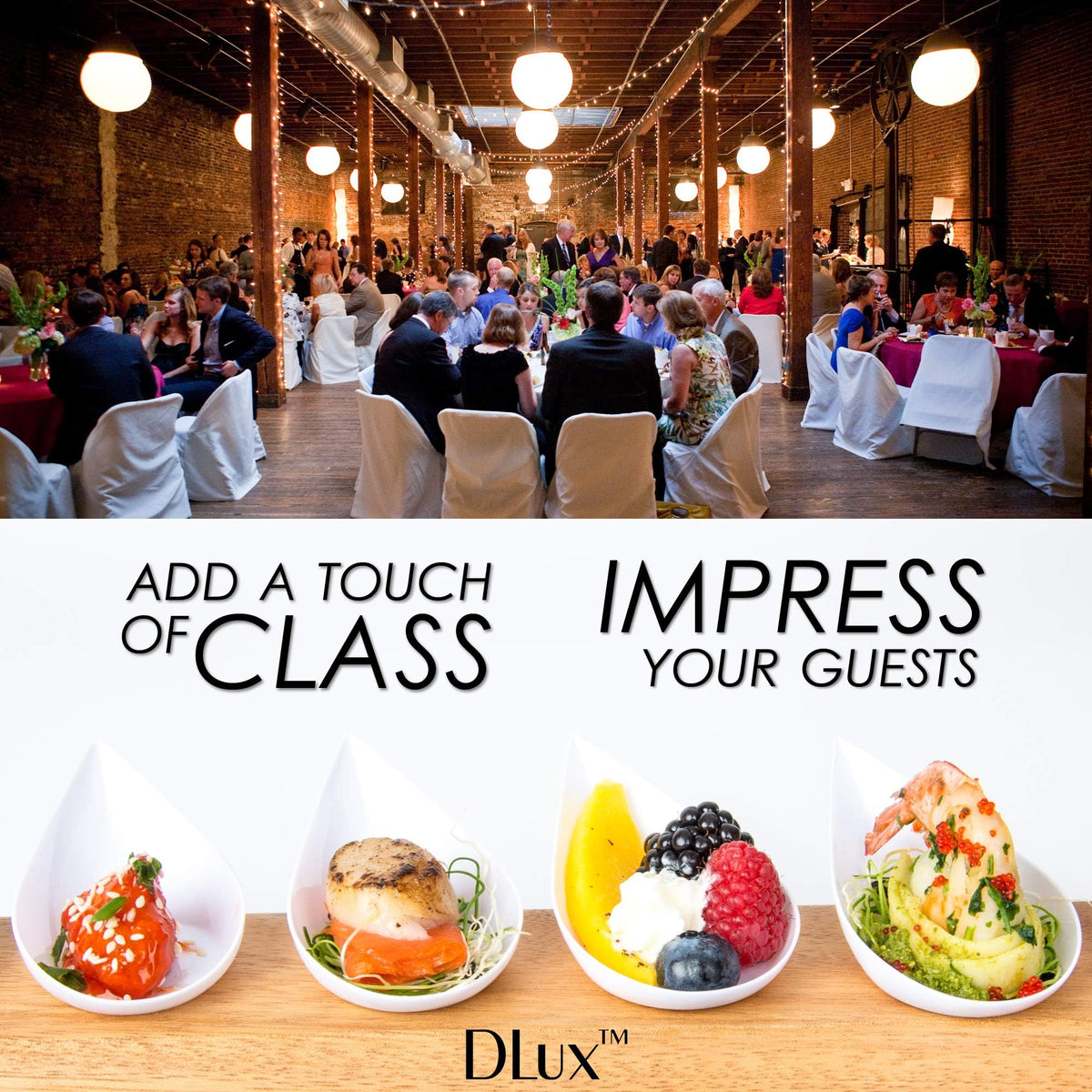 DLux 100 4-in Tear Drop Mini Appetizer Plates with Forks, Reusable White Plastic Spoons - Desserts and Appetizers Dishes Serving Plate - Asian Spoon Set, Small Catering Dessert Tasting Cups