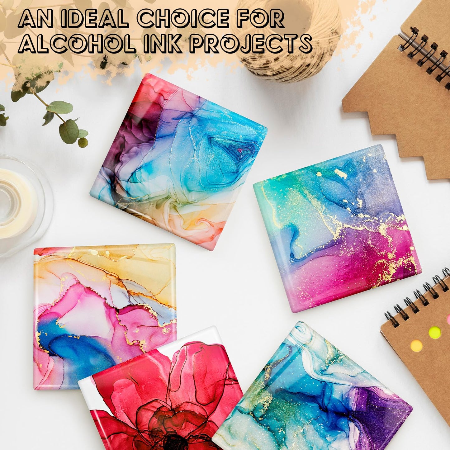 24 Pieces Sublimation Coasters, GOH DODD Ceramic Tiles for Crafts Glossy Glazed White Blanks for Alcohol Ink, Painting, Heat Transfer, Housewarming Gifts Wedding Party Education, Round, 4 inch, Square