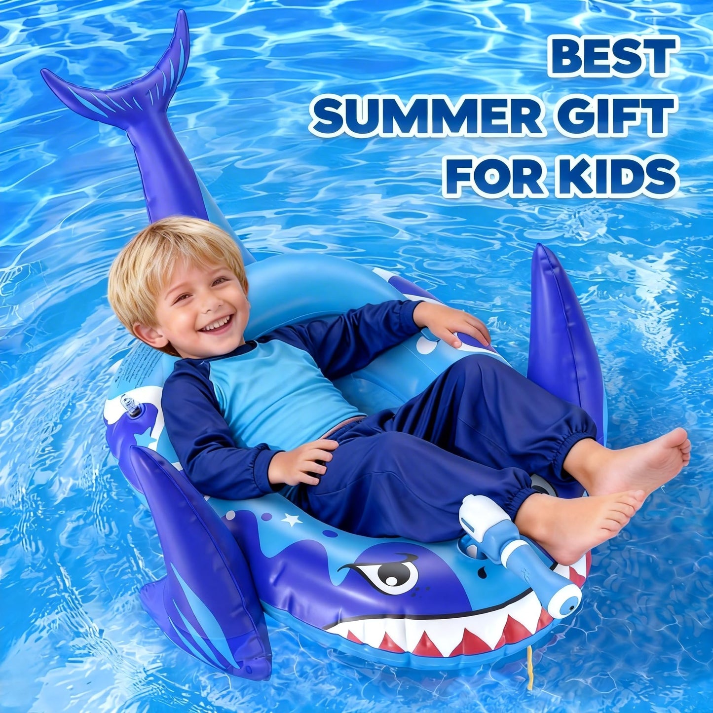 AZDYJL Pool Floats for Kids with Water Gun, Shark Toddler Inflatable Pool Toys for Kids Age 3-8 Years Old, Summer Outdoor Water, Beach, Swimming Pool Toys Gift for Boys and Girls