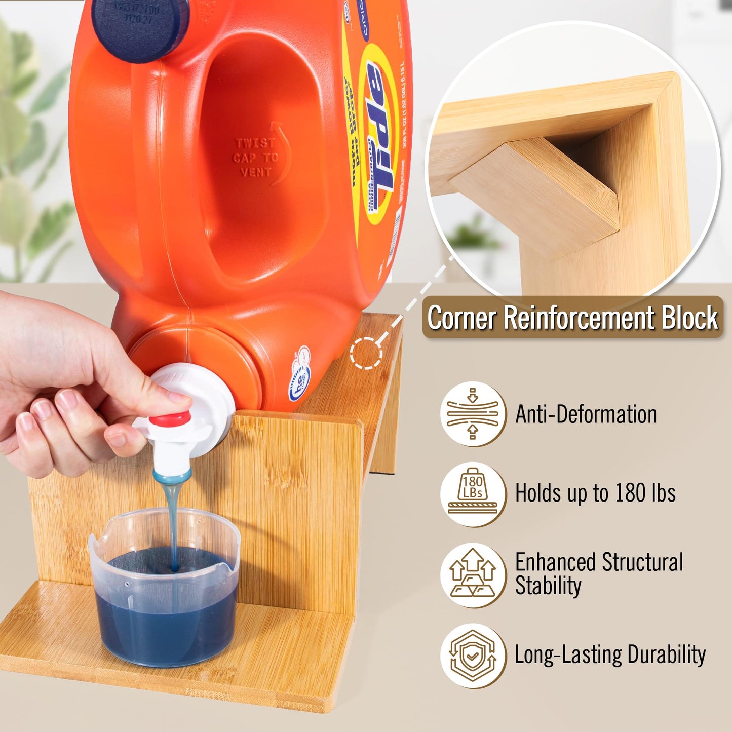 MyLifeUNIT Laundry Detergent Dispenser, 2 Pack Wooden Laundry Detergent Holder Stand with Tray for Laundry Room Organization and Storage