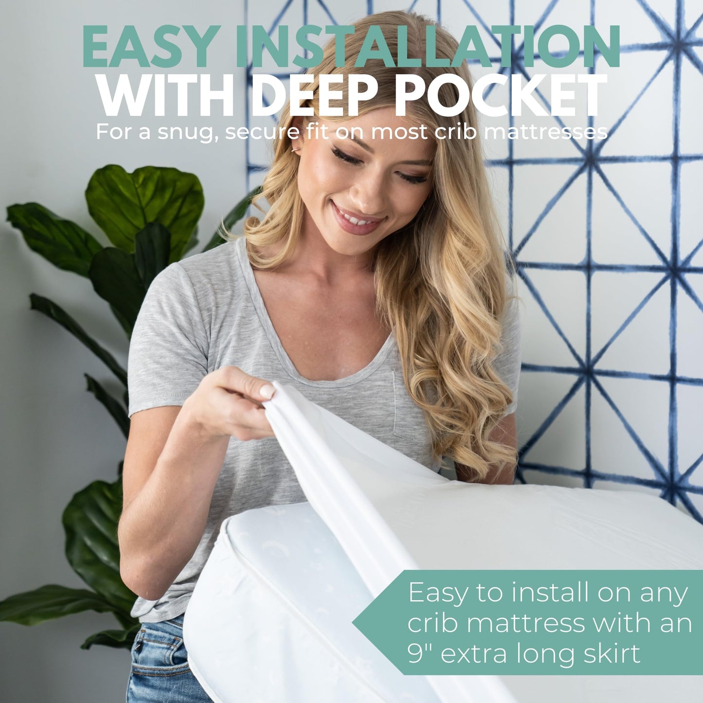 Crib Size 28x52” Premium Bamboo Waterproof Mattress Protector 100% Viscose from Bamboo, Hypoallergenic, Cooling Mattress Pad Cover, Soft Breathable Fitted Sheet Style up to 18" Deep - Rest Line