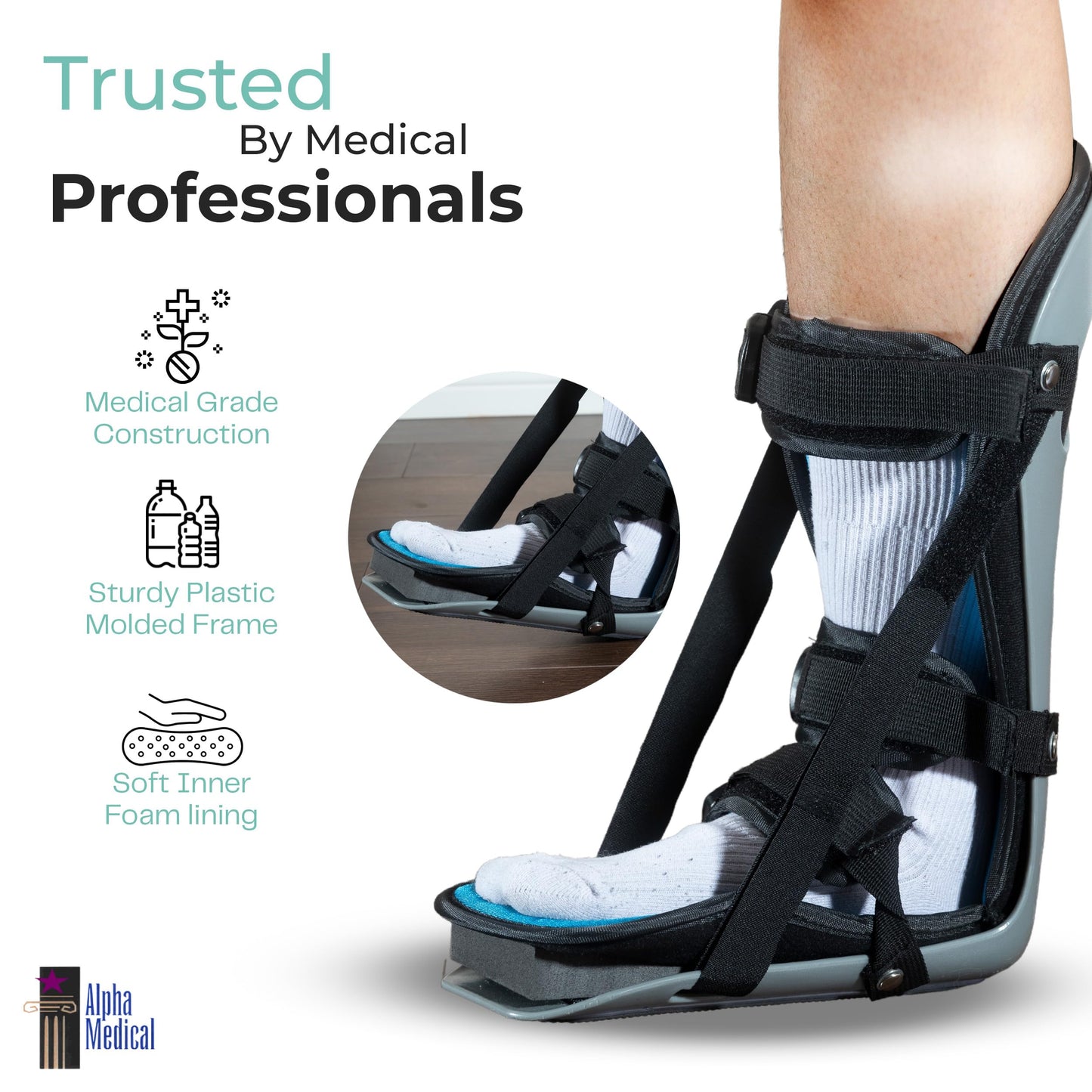 Alpha Medical Plantar Fasciitis Night Splint – Stretch Boot, Sleeping Boot, Achilles Tendonitis, Fascia, Calf Tendon Stretching, Heel and Bone Spur, Arch pain. Right & Left Foot. L4398 L4398 (Medium)