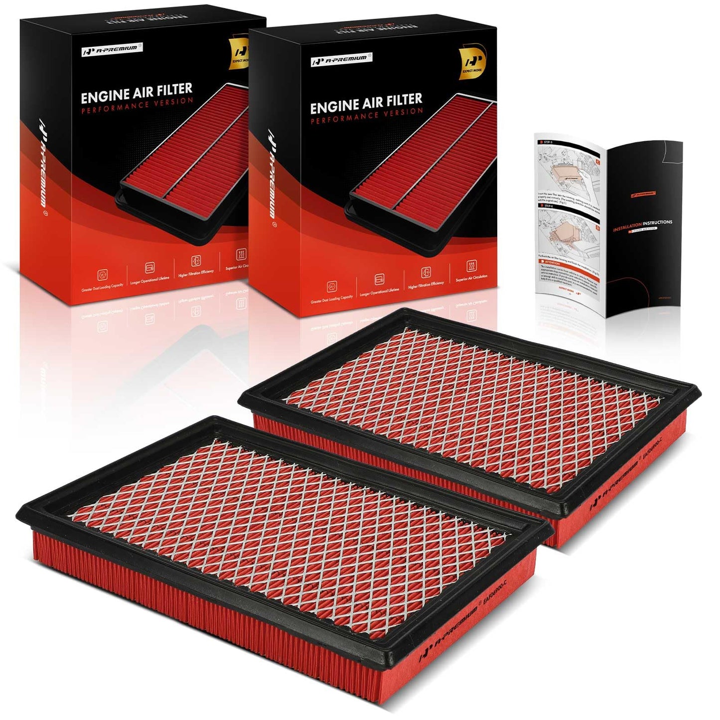 A-Premium 2-PC Pre-oiled Engine Air Filter Compatible with Nissan Rogue 08-13, Sentra 07-19, Juke 11-17, Rogue Select & Infiniti Q50, Q60, QX70, Q70, Q70L, FX35, FX37, FX50, M56