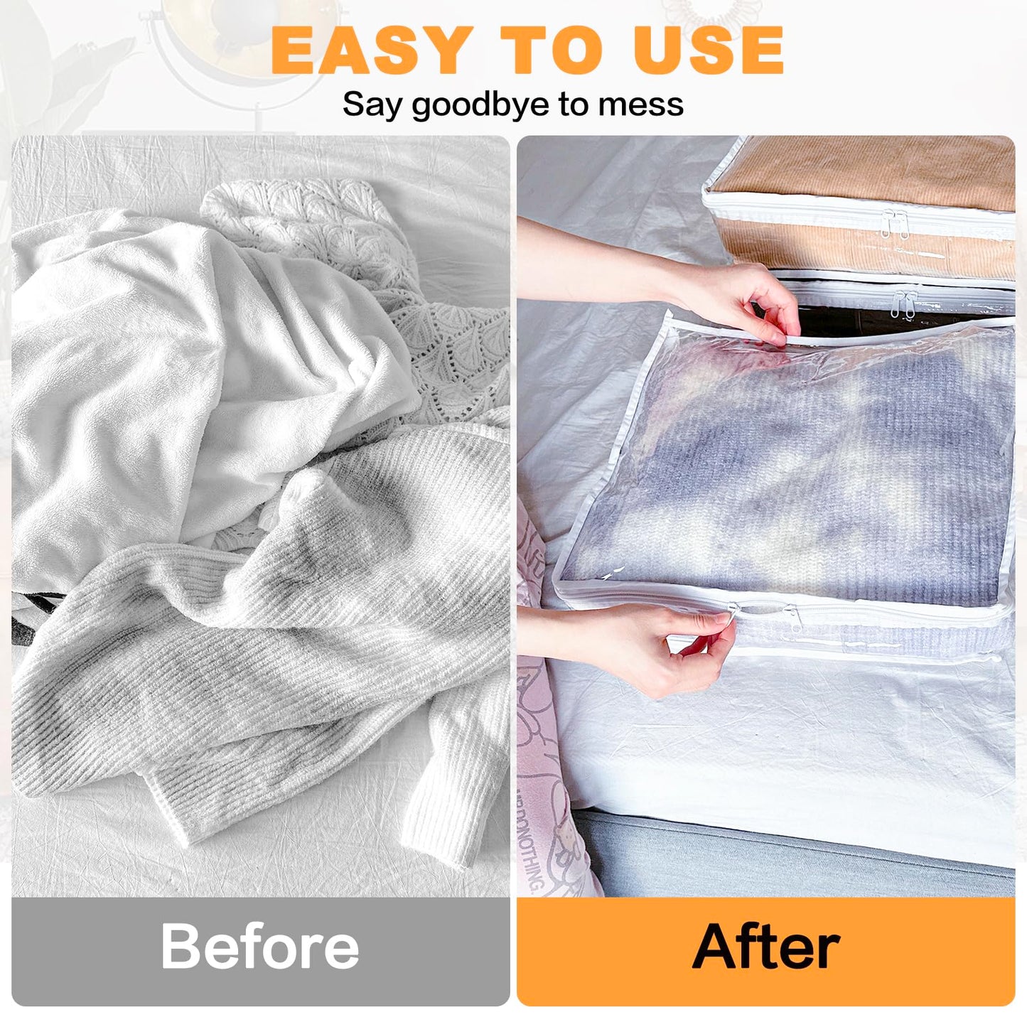 Heonay Clear Zippered Storage Bags Plastic Sweater Storage Bags with Zipper 6 Packs Clothing Organizer for Blankets Linen Sweater Bed Sheet Quilt Clothes Pillow (15.7 x 13.8 x 3.9 Inch)