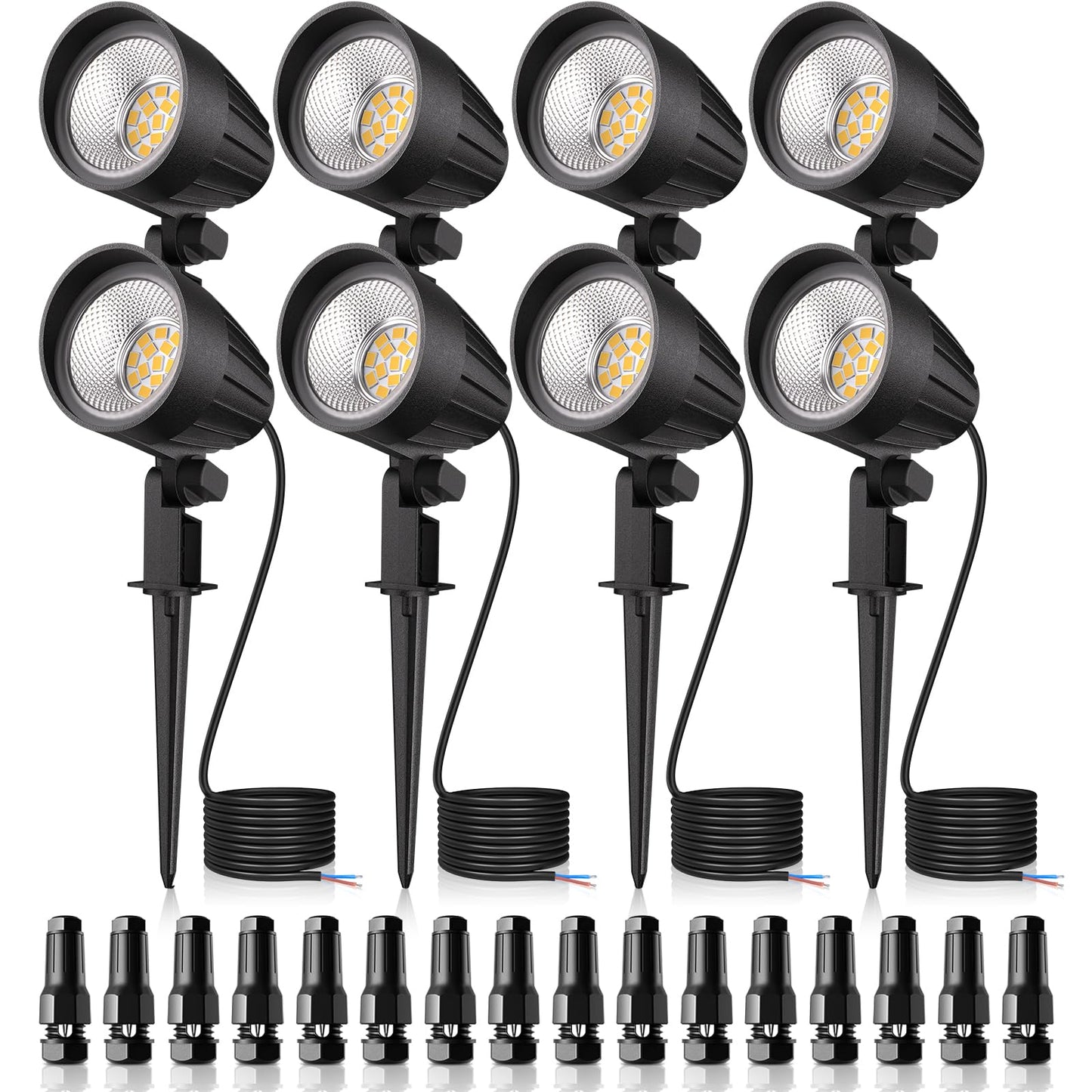 MEIKEE 7W 800lm Landscape Lighting, DC/AC 12V 24V Low Voltage Landscape Lights, 2700K Warm White IP66 Waterproof Outdoor Garden Pathway Yard Lights (8 Pack with Connectors)