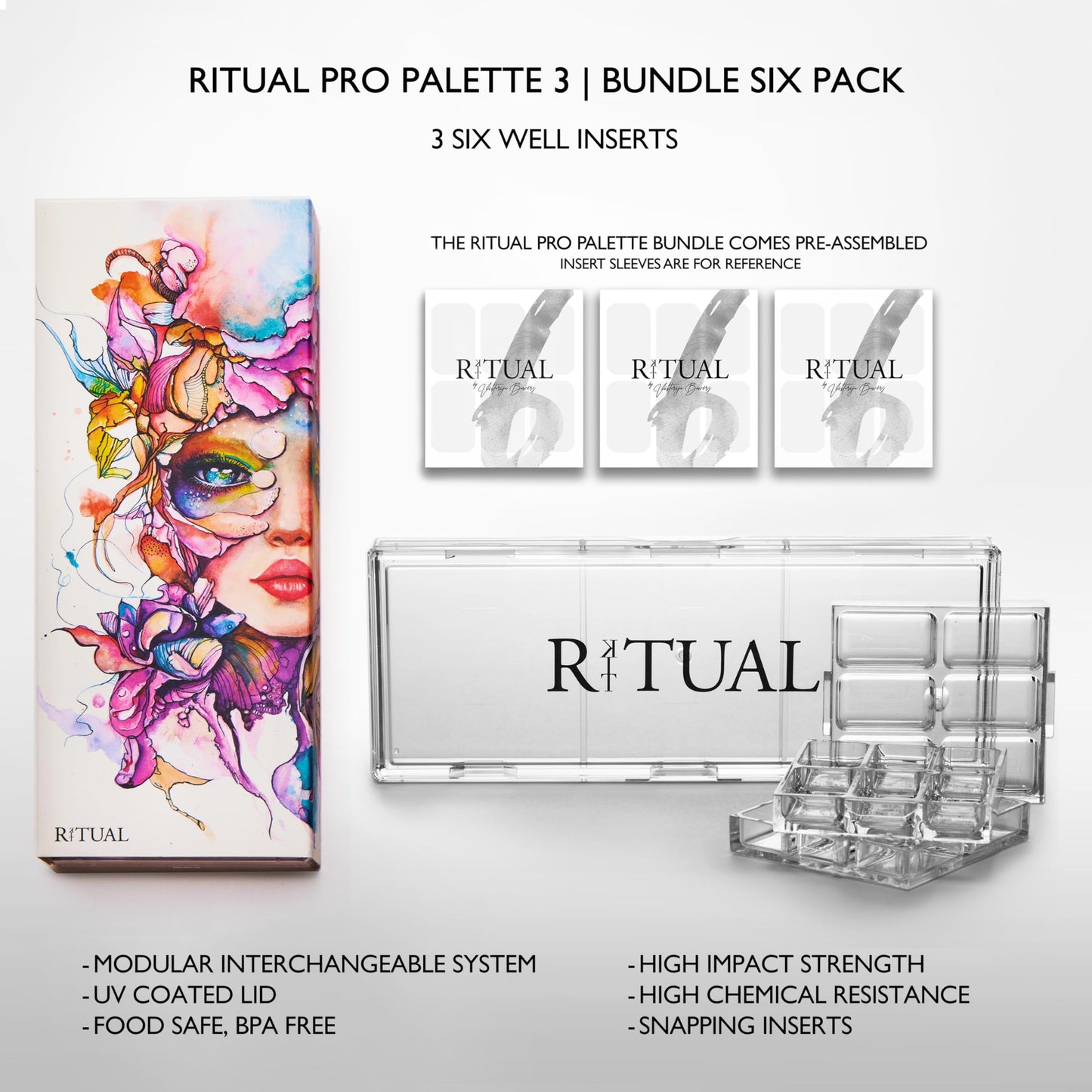 Empty Makeup Palette | 18 Wells | Modular Interchangeable Depotting System | Ritual Pro Palette 3 | Bundle 6 Pack