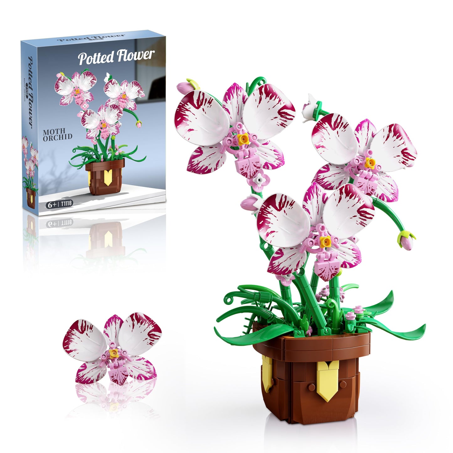 Flowers Botanicals Orchid Building Set - Artificial Flower Building Blocks for Adult Women, Bonsai Plants Indoor Home Office Desk Decor Christmas Birthday Gift for Adults Kids Girls 6-12 (323 PCS)