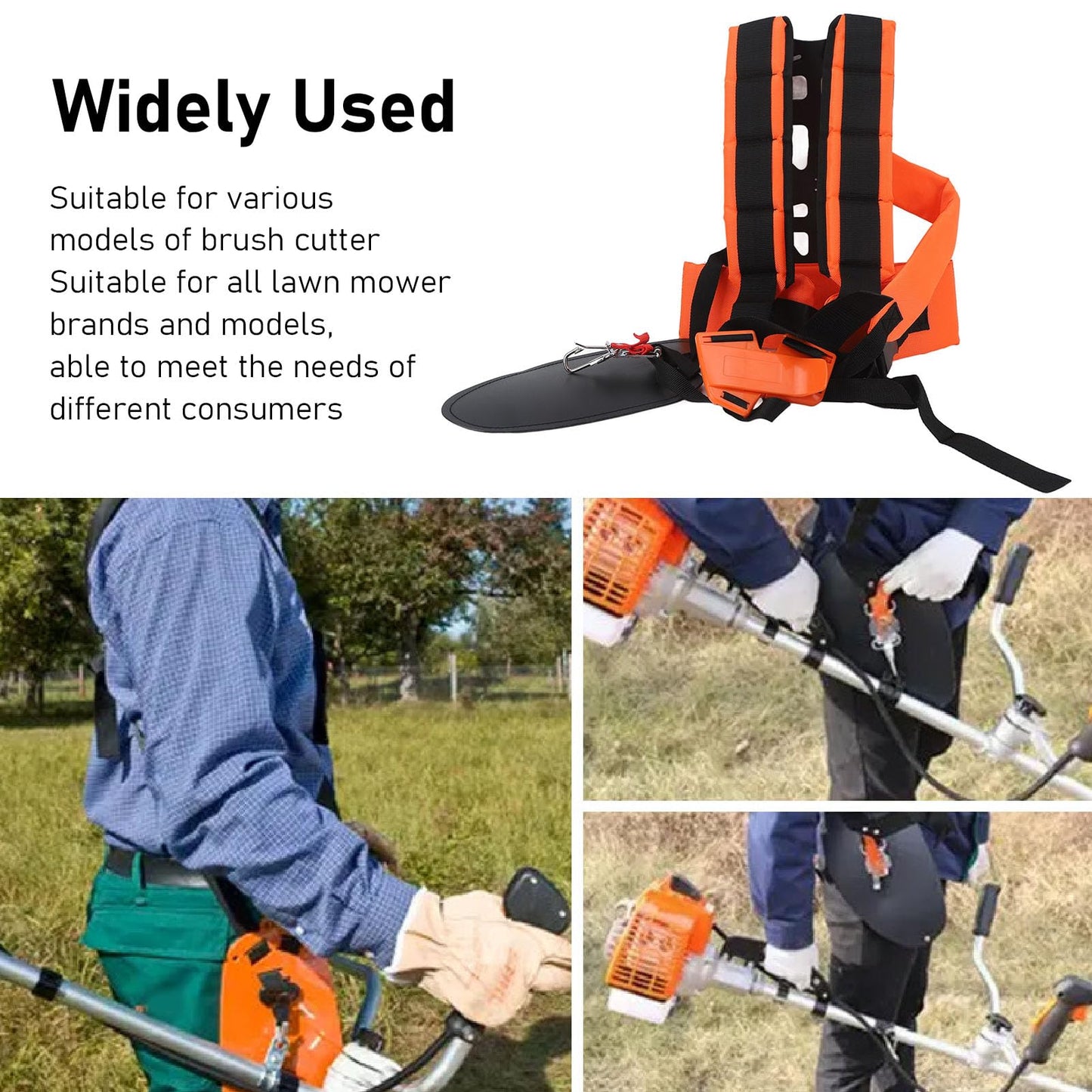 Universal Lawn Mower Shoulder Strap, Adjustable Ergonomic Brush Cutter Harness with Padded Support, Comfortable Grass Trimmer Strap for Lawn Care
