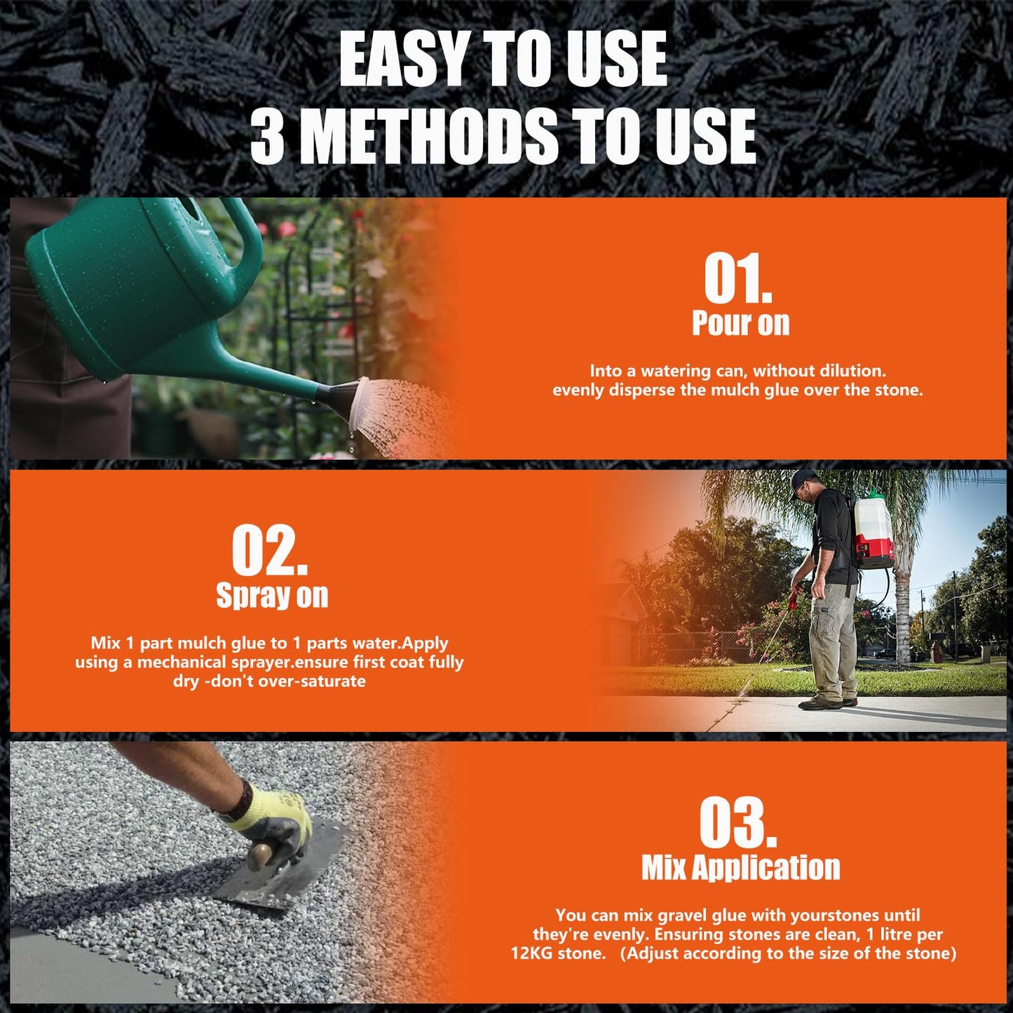 Shabebe Mulch Glue for Landscaping, 80% Superior Hold 1 Gallon Rock Glue,2X Coverage vs Regular–Ideal for Mulch, Pine Straw, Stone–Fast-Drying, Non-Toxic,Dries Clear, Pea Gravel Stabilizer for Garden