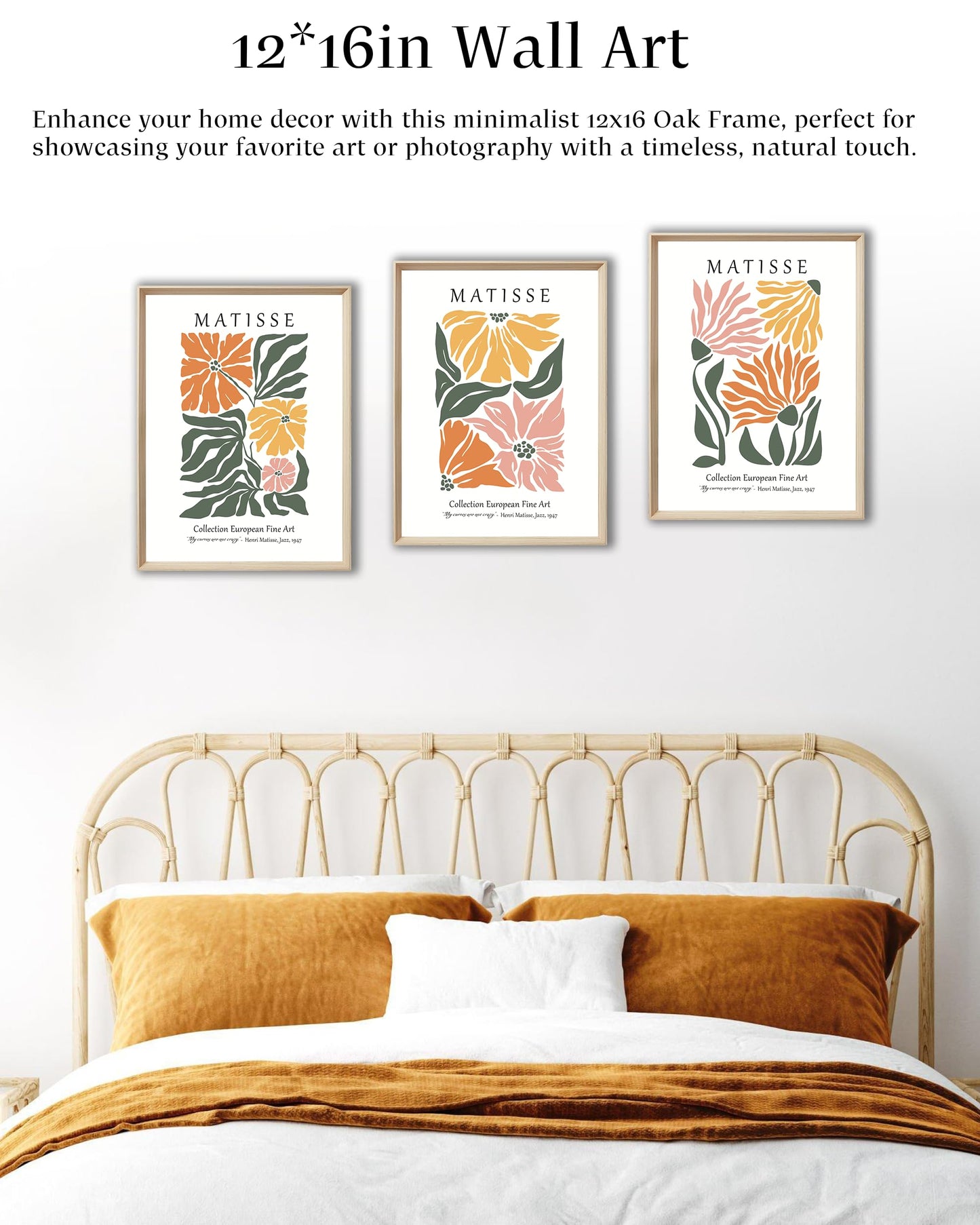 UPWOIGH 12x16 in Framed Wall Art, Matisse Flower Market Prints, Set of 3 Cotton Canvas Botanical Wall Decor for Living Room Bedroom, Aesthetic Accessories,Gift