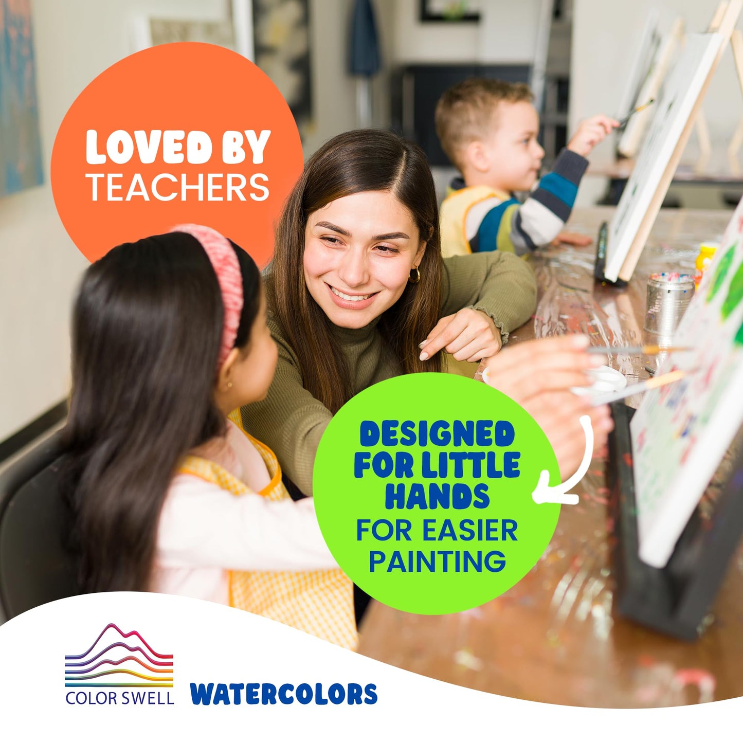 Color Swell Washable Bulk Watercolors Paint, 18 pack, 8 Colors, Wood Brush, Classroom Bulk Paint Pack - Bulk Watercolors