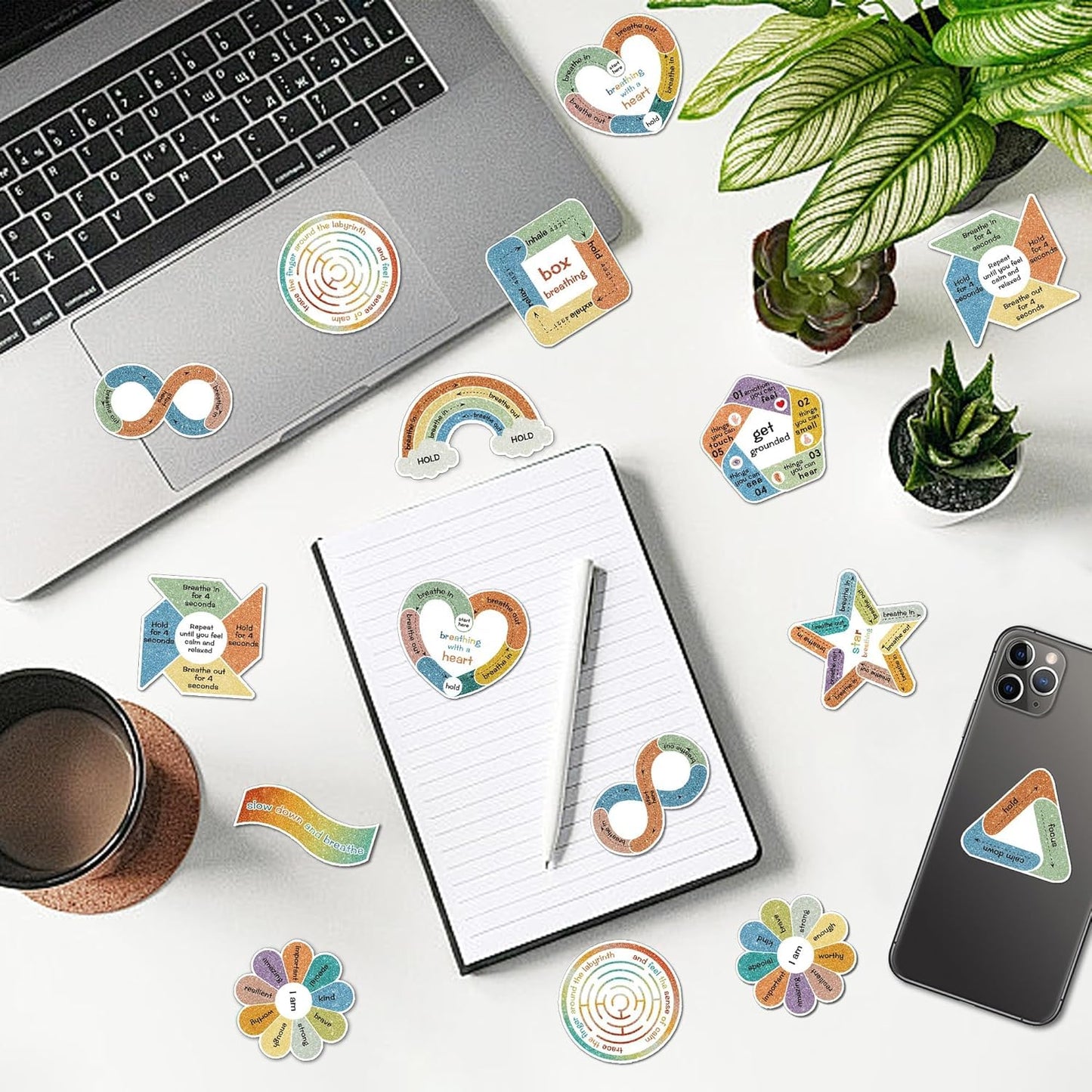 Calm Strips for Anxiety Sensory Stickers Textured Sensory Anti Stress Anxiety Relief Items Boho Calm Stickers Bulk Waterproof Fidget Adults Classroom Teacher Office Supplies (150)