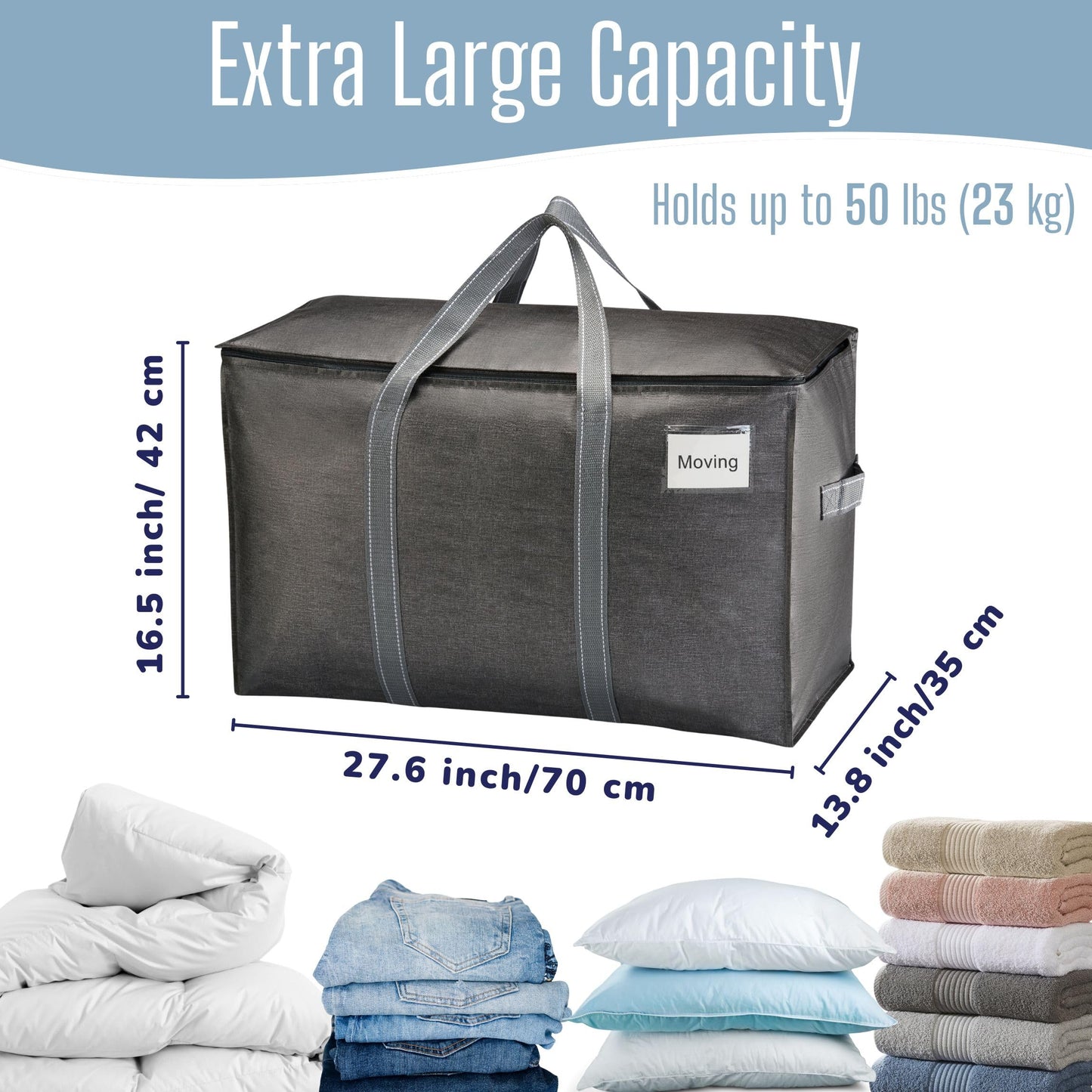VENO Moving Bags, Moving Supplies, Moving Boxes, College Packing Storage Boxes with Lids Alternative, Heavy Duty Totes, Extra Large, Sturdy Handles, Zipper, for Packaging (Dark Gray, 10 Pack)