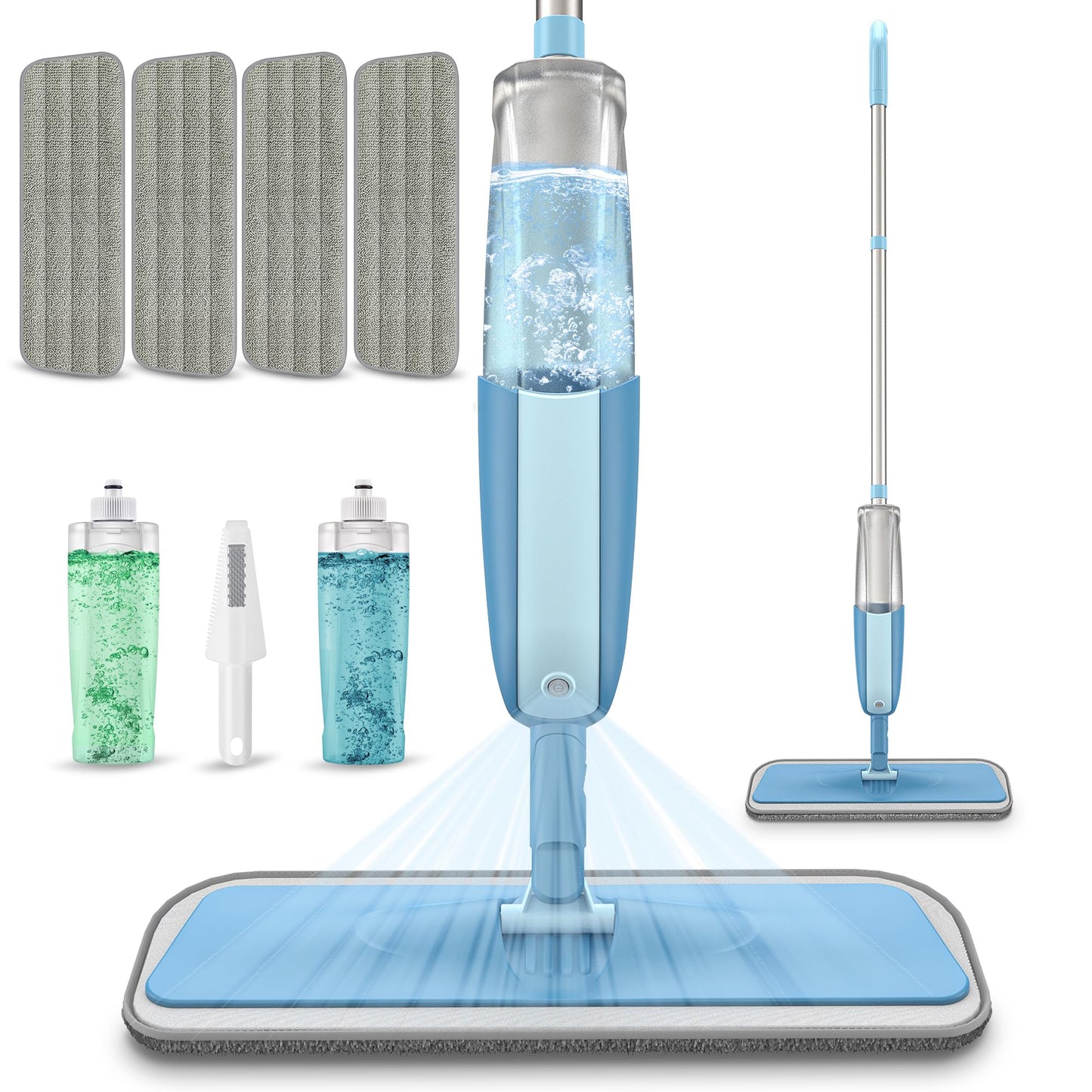 Spray Wet Mops for Hardwood Floor Cleaning - MEXERRIS Microfiber Hardwood Floor Mops with Sprayer 4 Reusable Washable Pads 2 Bottles Commercial Home Use for Laminate Wood Vinyl Tiles