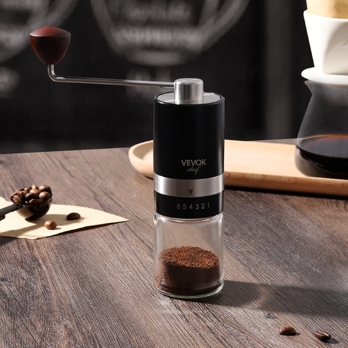 VEVOK CHEF Manual Coffee Grinder Hand Coffee Grinder 6 Adjustable Setting Stainless Steel Conical Burr Mill Portable Hand Crank Coffee Bean Grinder for Espresso Gift