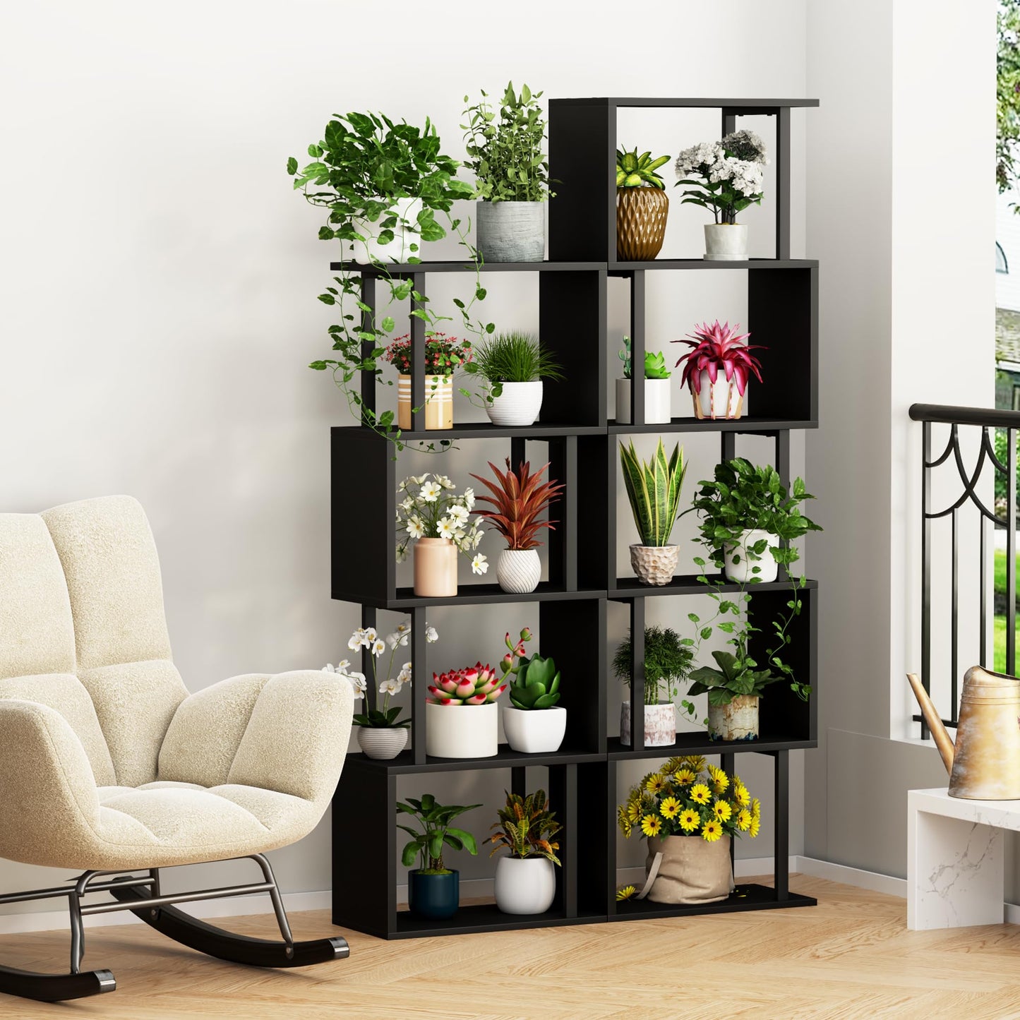 Gadroad 5-Tier Bookshelf, Narrow S-Shaped Geometric Bookcase,Modern Freestanding Display Shelves, Book Shelf Unit for Living Room Bedroom Home Office, Black