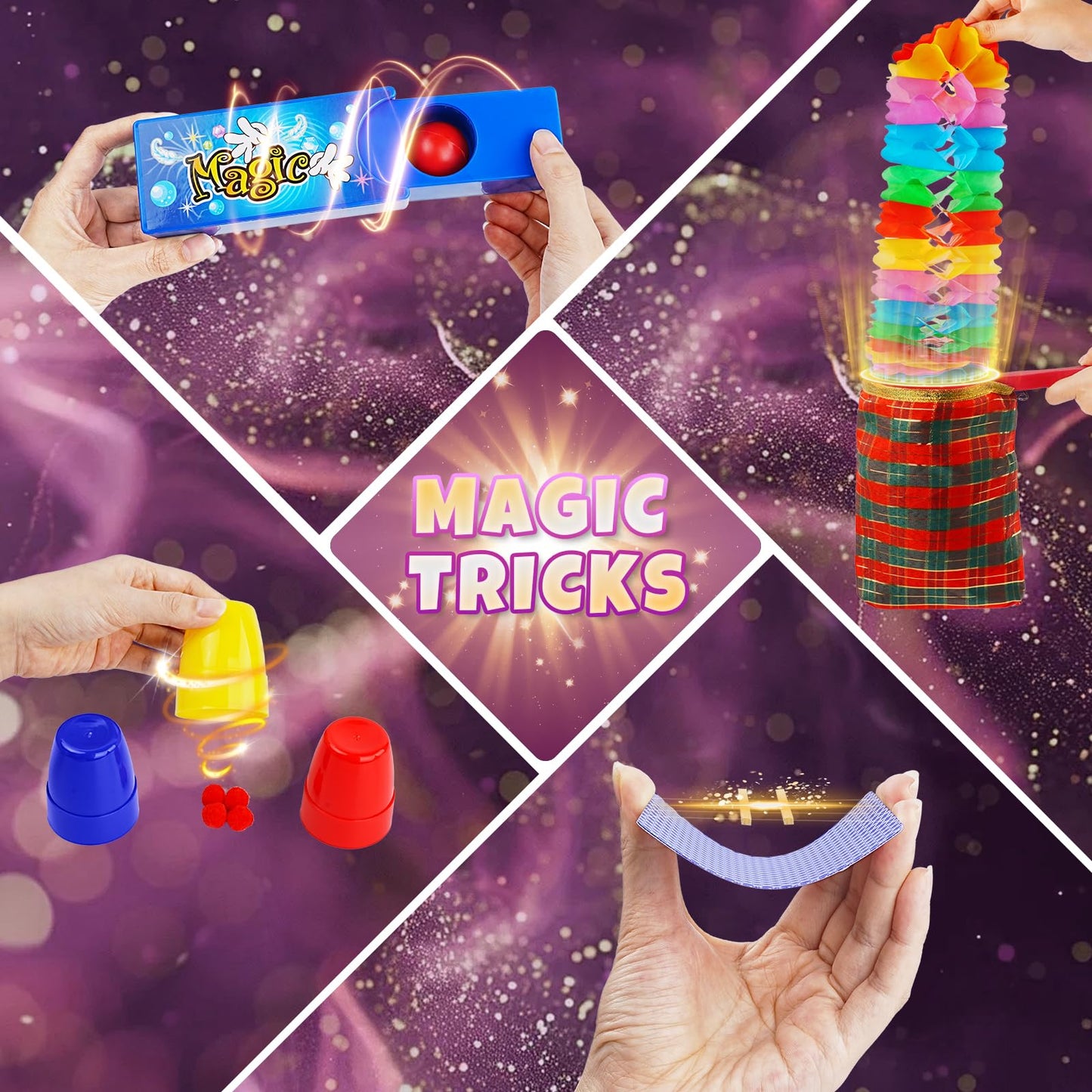 Magic Kit, Magic Tricks for Kids, Magic Set Includes Magic Wand Magician Costume, Pretend Play with Instruction for Kid Beginners, Christmas Halloween Birthday Gift Toys for Boys Girls Age 6-12