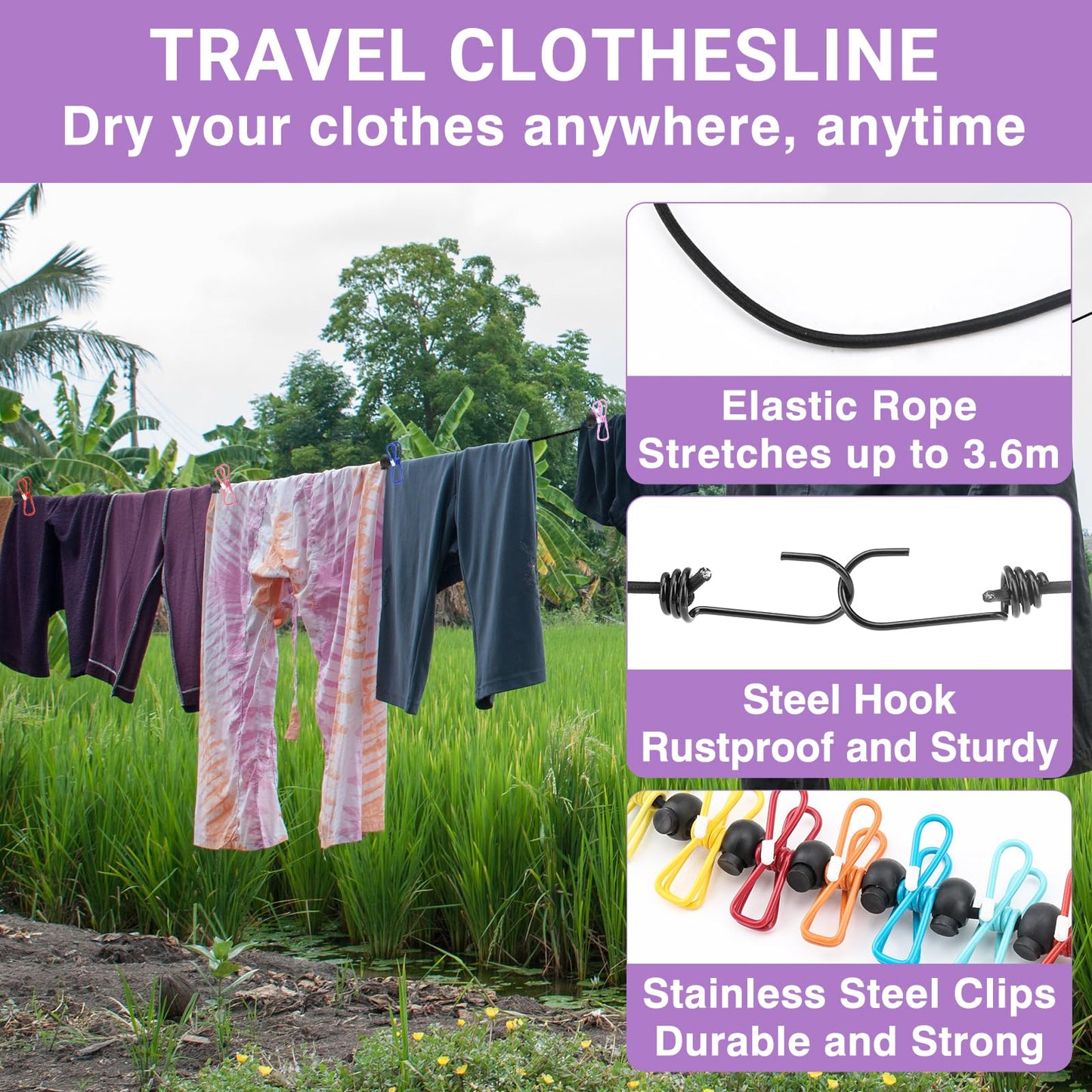 Travel Washing Machine & Retractable Clothesline - Hand Washing Machine & Portable Clothes Washer - Durable Travel Laundry Wash Bag - Portable Manual Clothes Washer