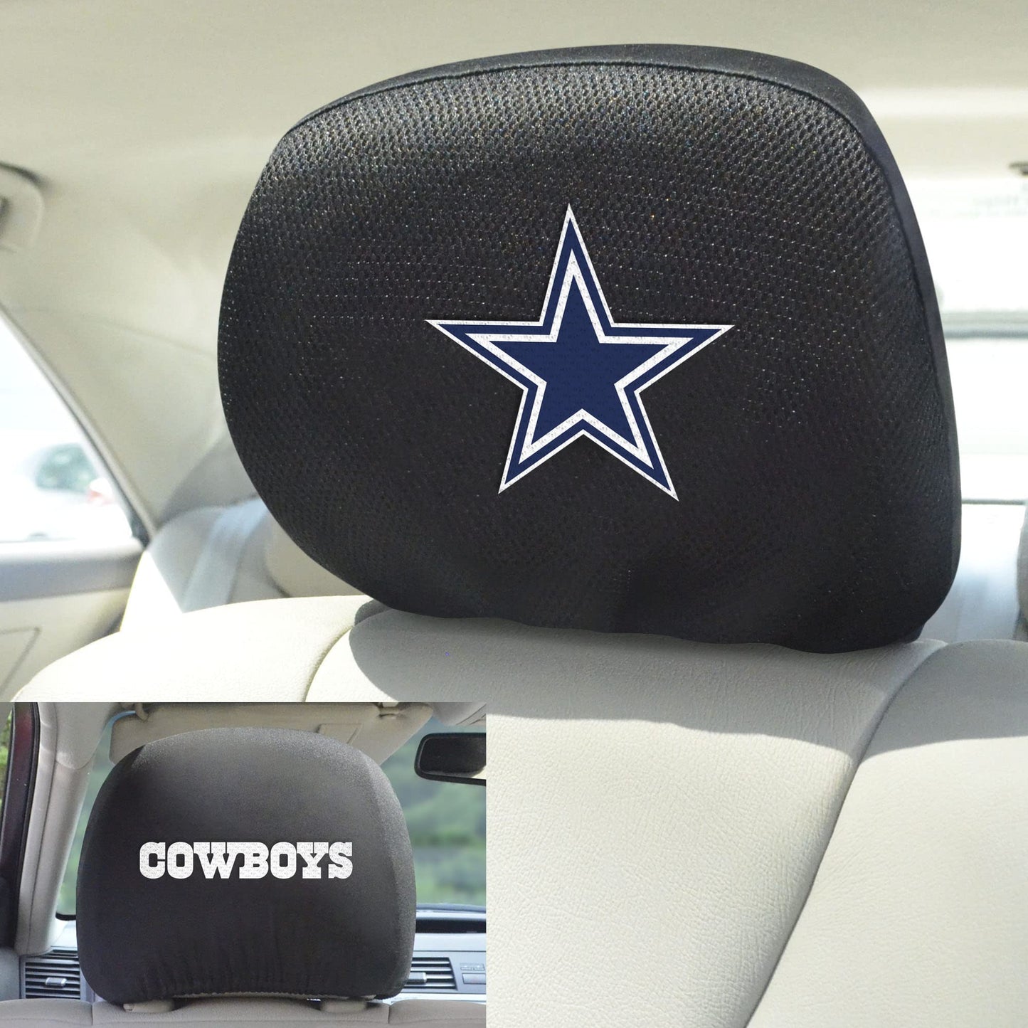 FANMATS 12496 Dallas Cowboys Embroidered Head Rest Cover Set, Black, 2 Pieces, 10" x 14"