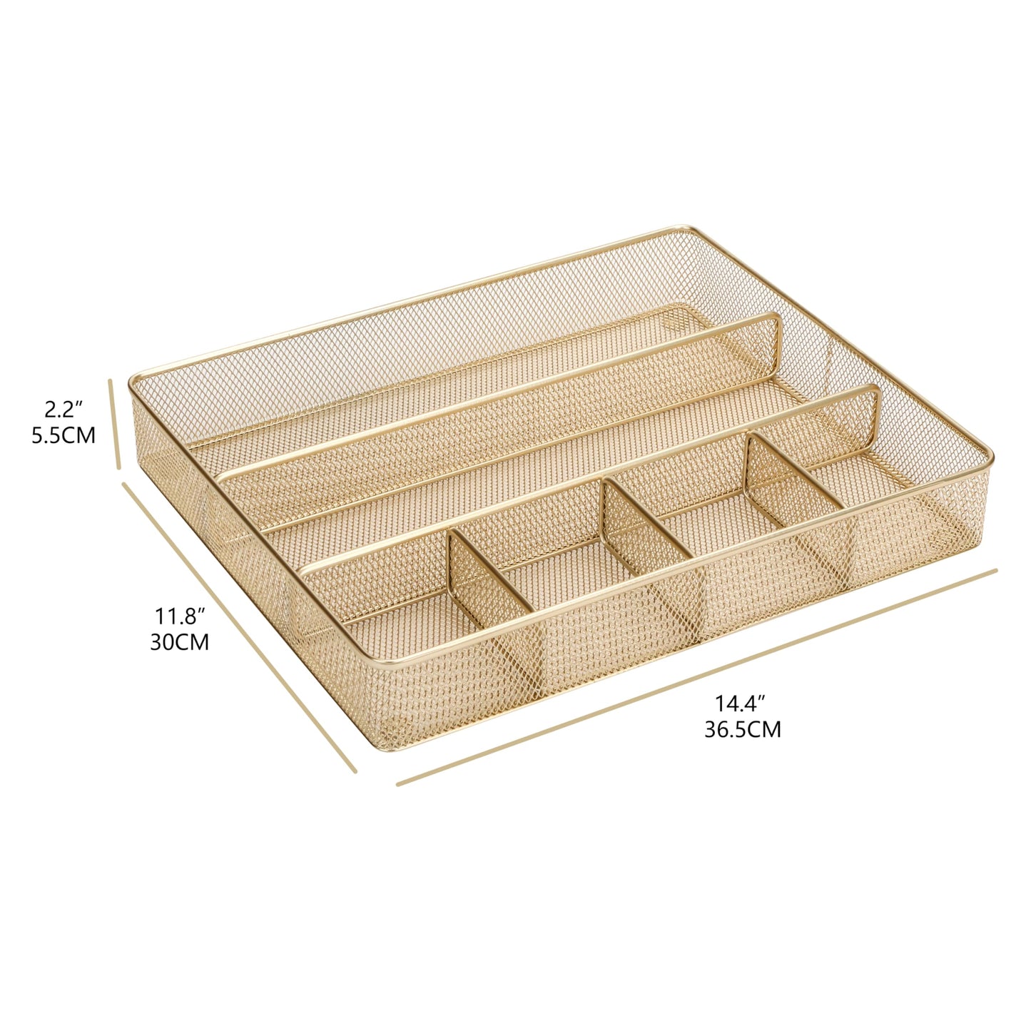Annova Desk Drawer Organizer/Storage Tray - Metal Mesh with Dividers for Pens, Desktop Accessories, Bathroom, Kitchen, Makeup and Office Supplies (Gold)